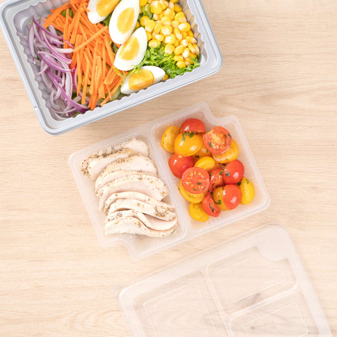 Futura 14 oz Clear Plastic 2-Compartment Insert Tray - Fits 34 oz Box, Microwavable - 100 count box