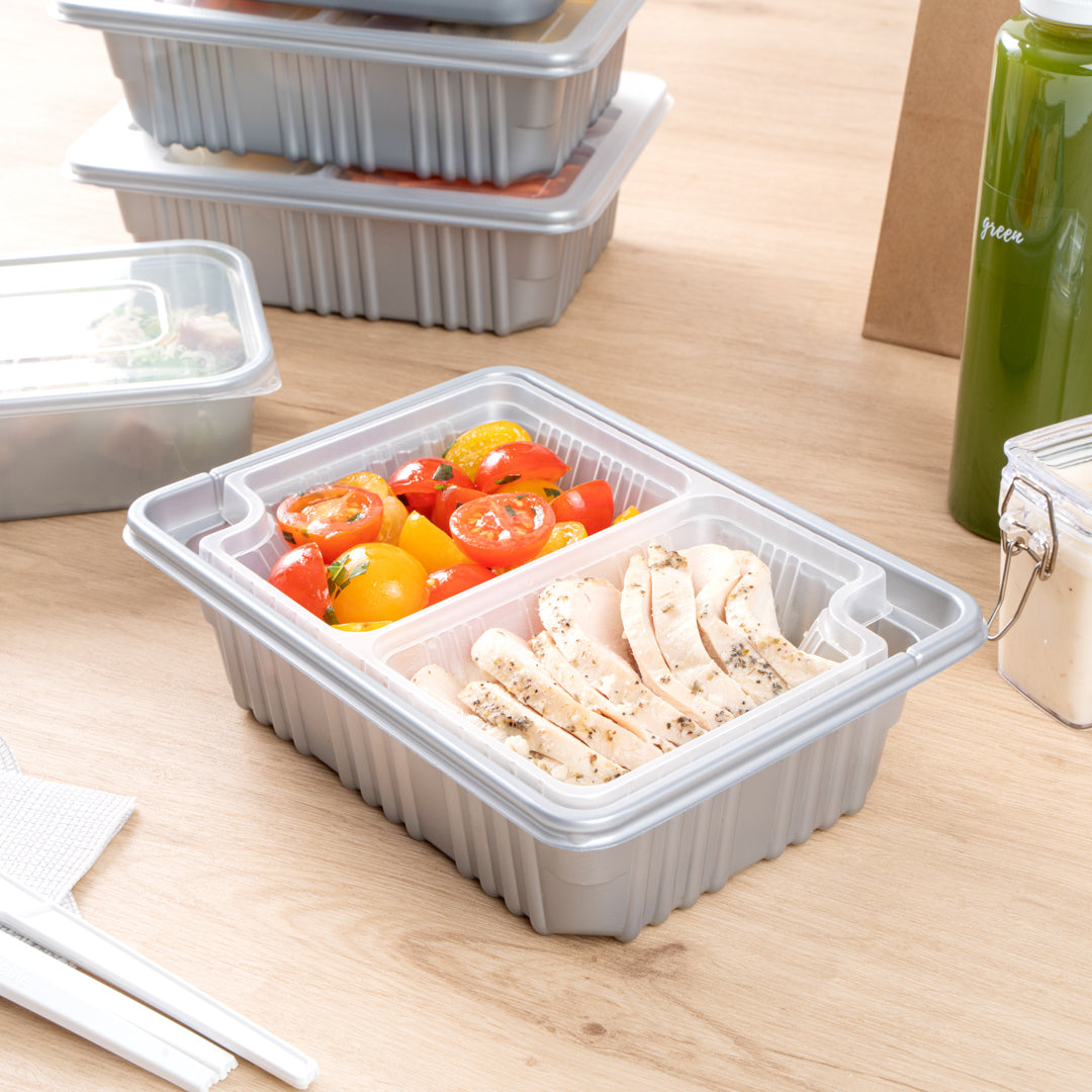 Futura 14 oz Clear Plastic 2-Compartment Insert Tray - Fits 34 oz Box, Microwavable - 100 count box