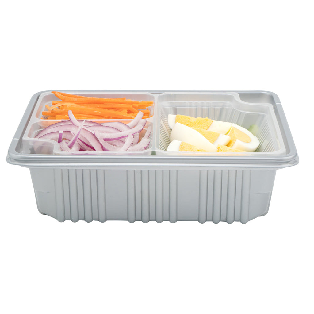 Futura 14 oz Clear Plastic 3-Compartment Insert Tray - Fits 34 oz Box, Microwavable - 100 count box