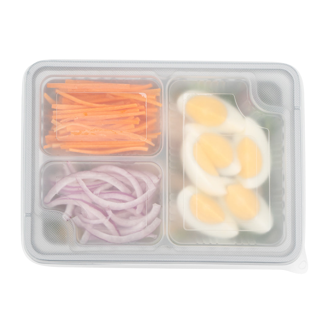 Futura 14 oz Clear Plastic 3-Compartment Insert Tray - Fits 34 oz Box, Microwavable - 100 count box