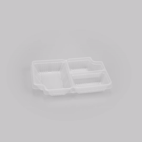 Futura 14 oz Clear Plastic 3-Compartment Insert Tray - Fits 34 oz Box, Microwavable - 100 count box