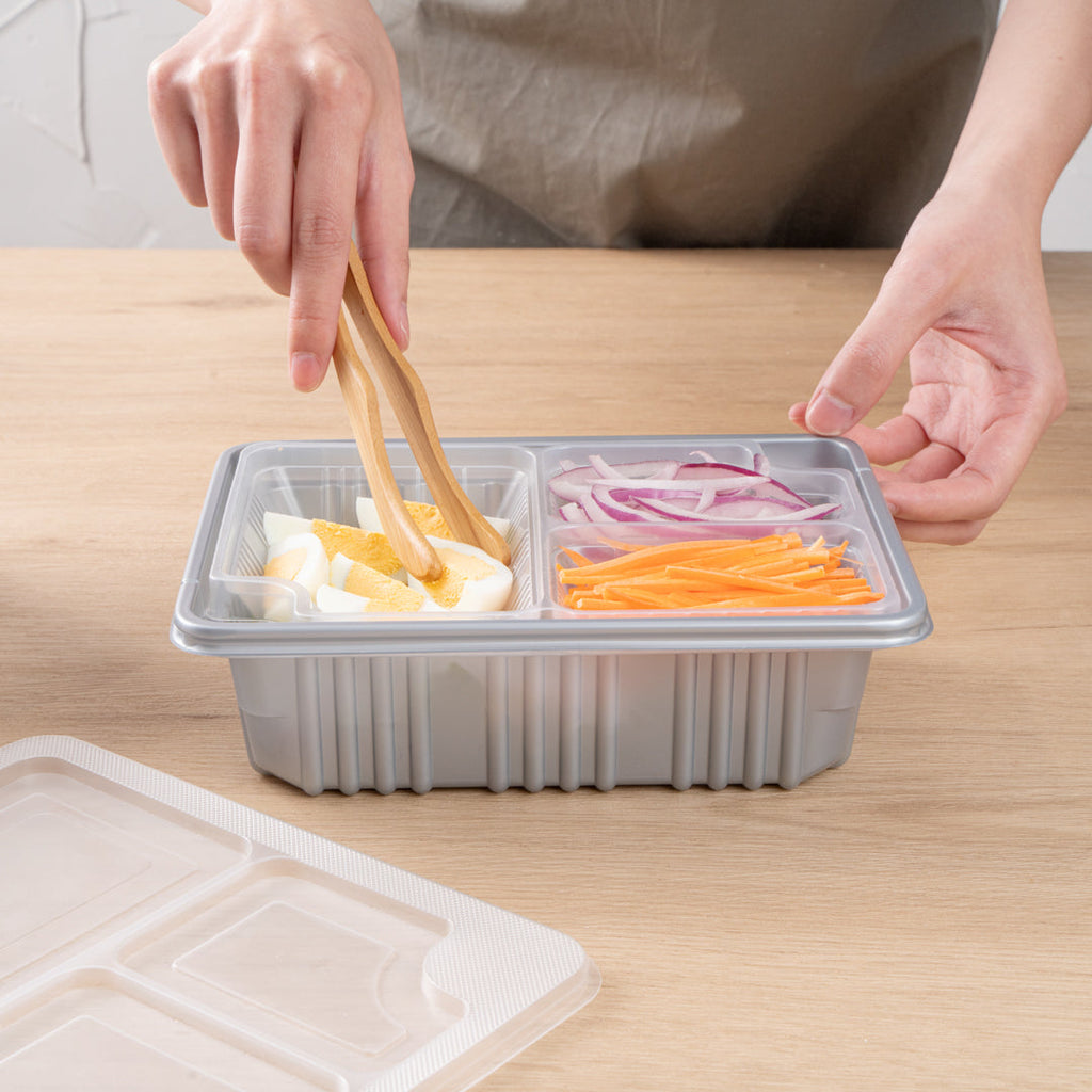 Futura 14 oz Clear Plastic 3-Compartment Insert Tray - Fits 34 oz Box, Microwavable - 100 count box