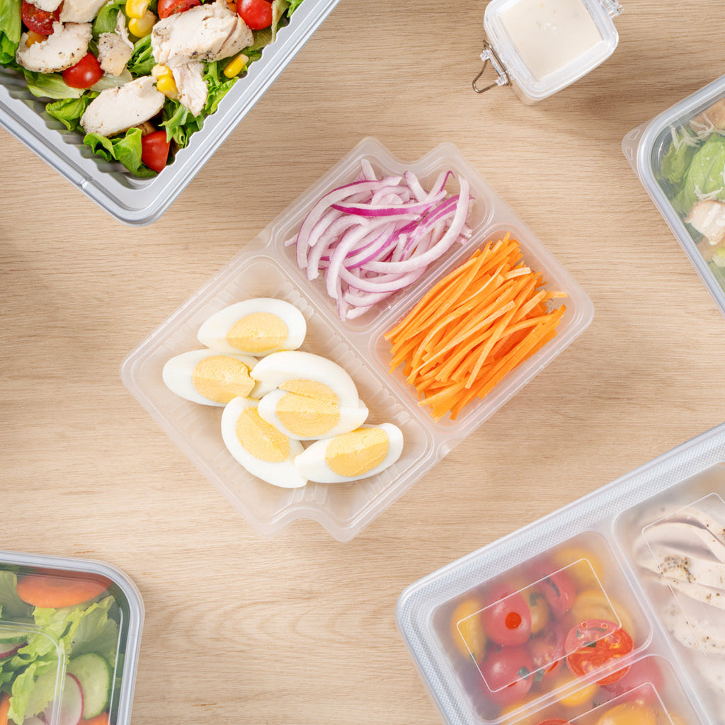 Futura 14 oz Clear Plastic 3-Compartment Insert Tray - Fits 34 oz Box, Microwavable - 100 count box