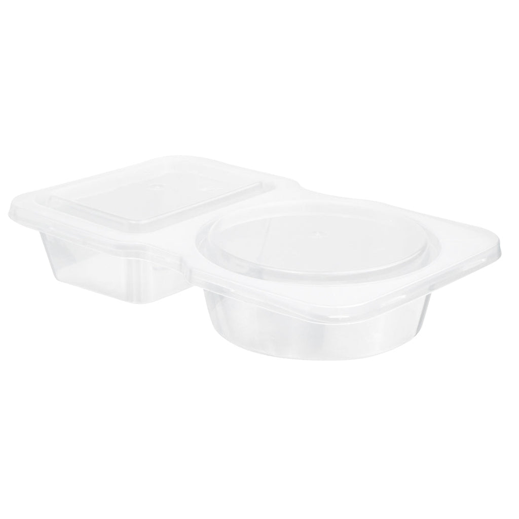 Futura 5 oz Clear Plastic Sauce Container - with Hinged Lid, 2-Compartment, Microwavable - 4" x 3 1/4" x 1" - 100 count box