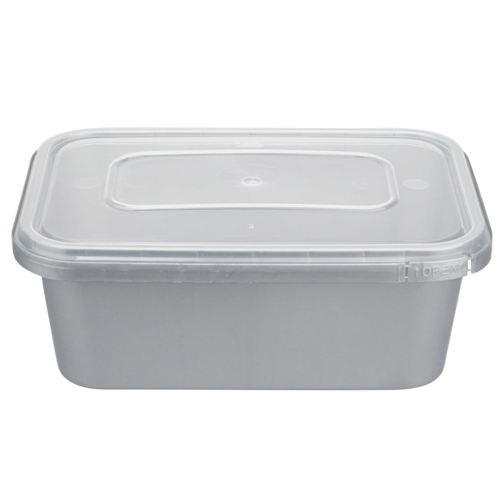 Futura 35 oz Silver Plastic Tamper-Evident Container - with Clear Lid, Microwavable - 7" x 4 3/4" x 2 3/4" - 100 count box