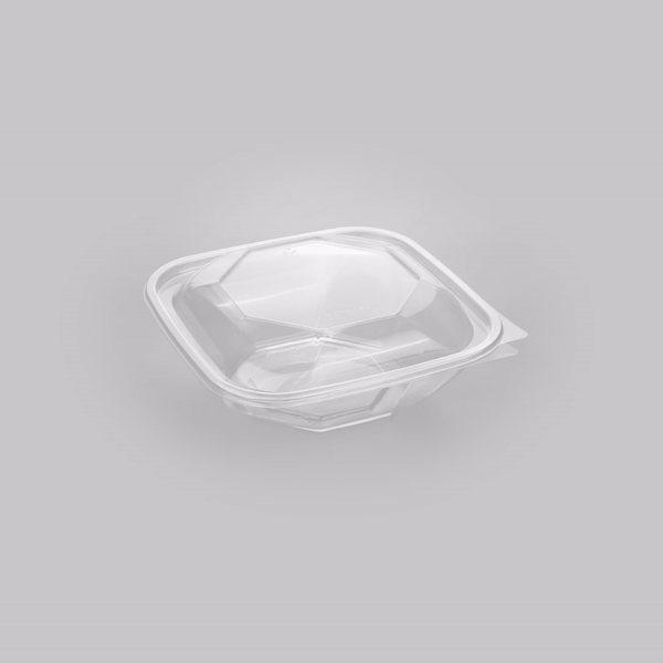 Thermo Tek 34 oz Square Clear Plastic Take Out Salad Bowl - with Lid, Anti-Fog - 7 1/2" x 7 1/2" x 3" - 100 count box