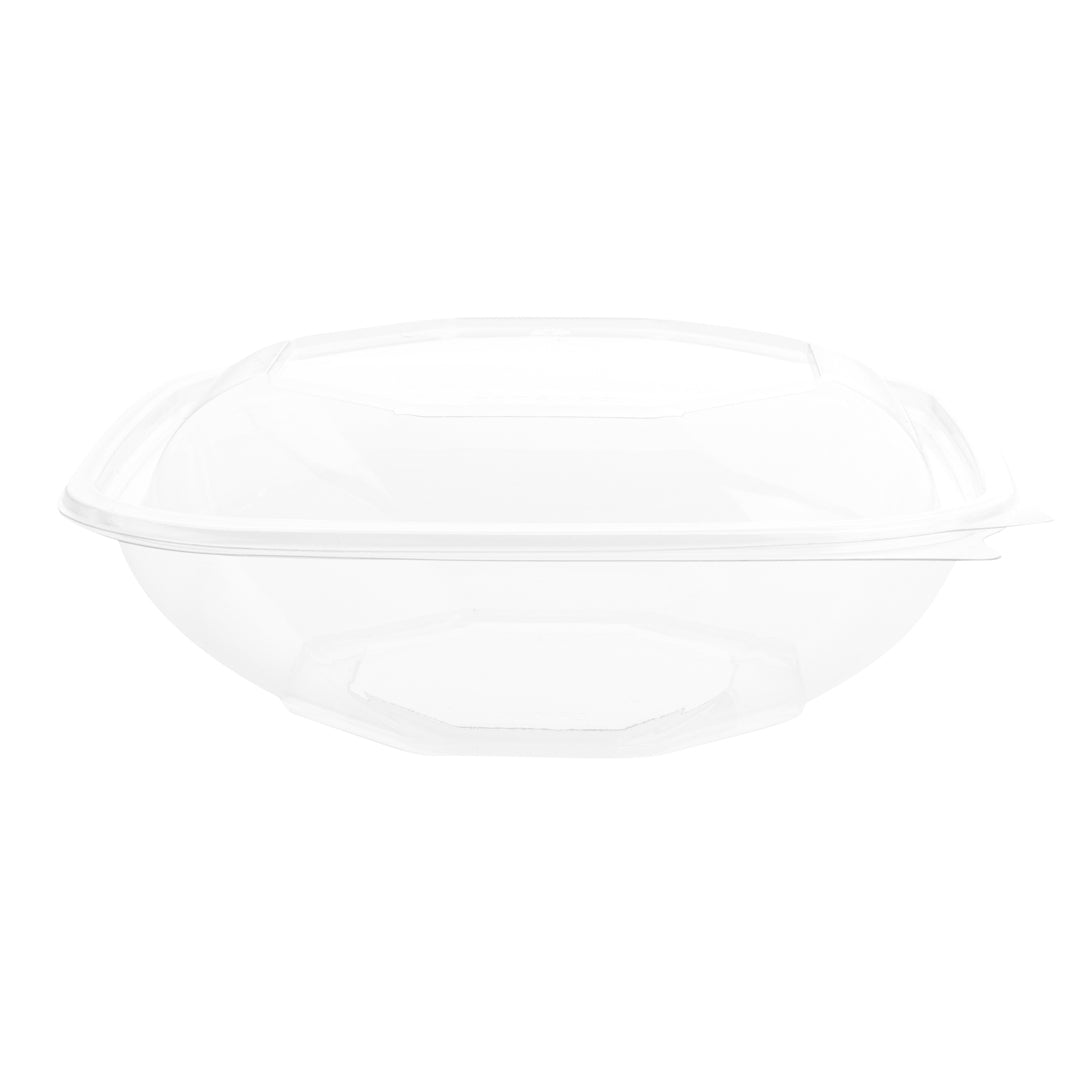Thermo Tek 34 oz Square Clear Plastic Take Out Salad Bowl - with Lid, Anti-Fog - 7 1/2" x 7 1/2" x 3" - 100 count box