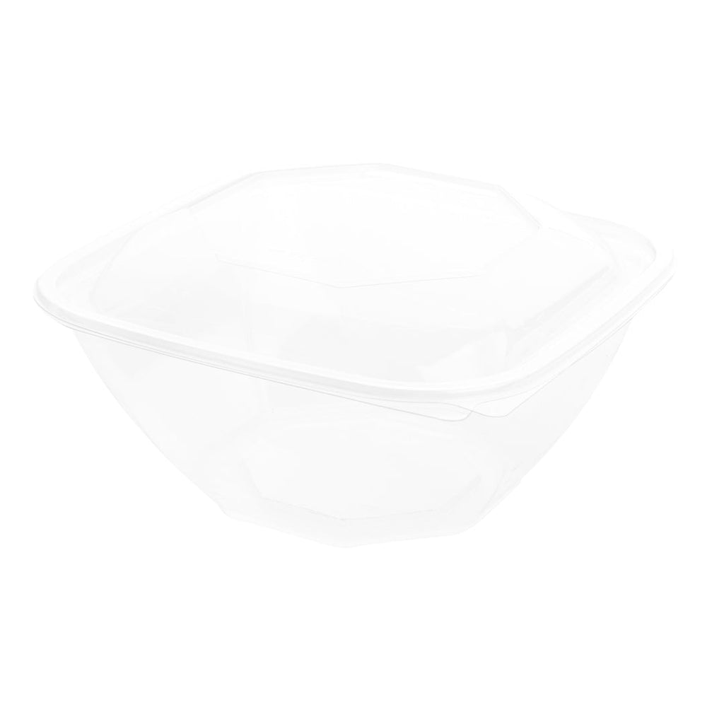 Thermo Tek 51 oz Square Clear Plastic Take Out Salad Bowl - with Lid, Anti-Fog - 7 1/2" x 7 1/2" x 4 1/4" - 100 count box
