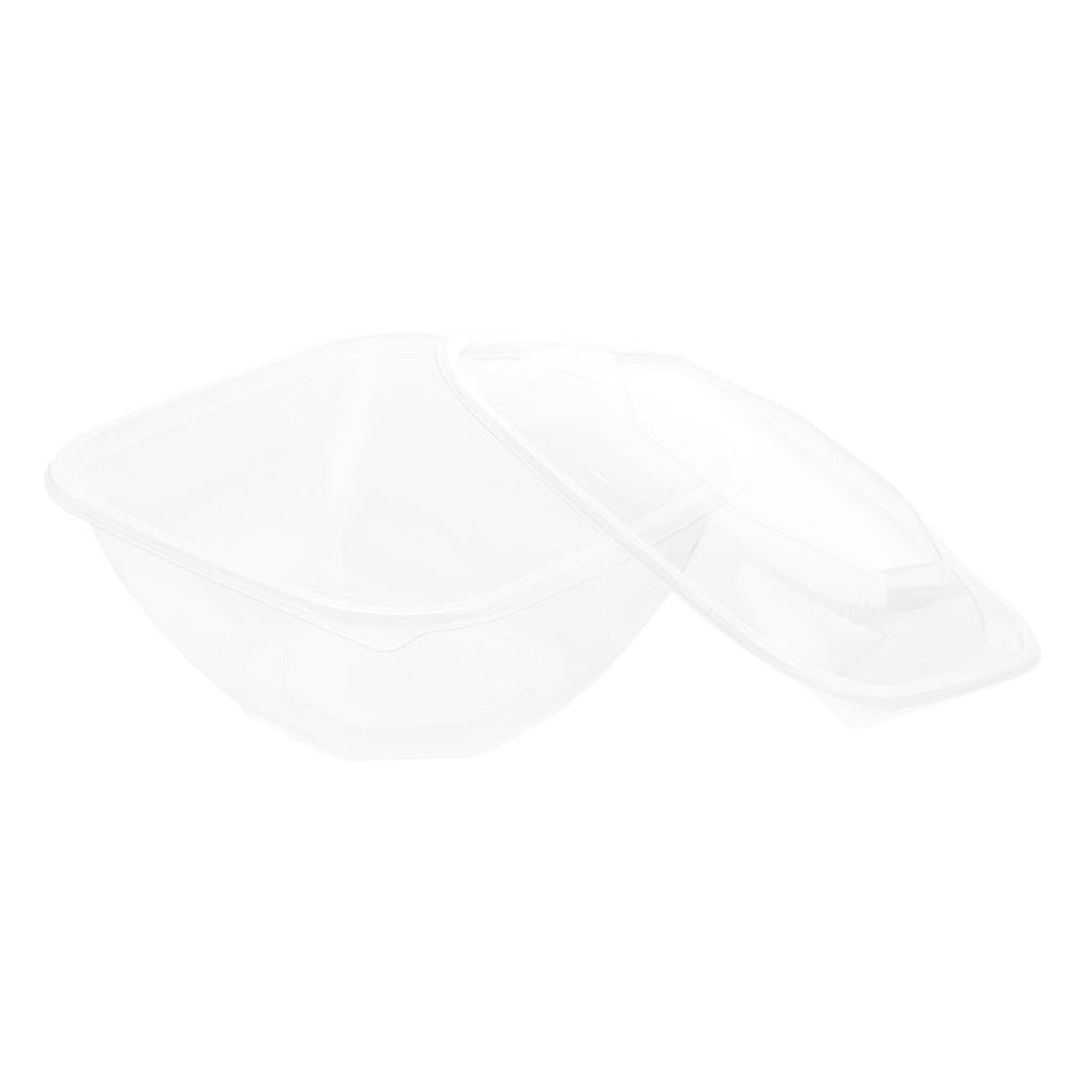 Thermo Tek 51 oz Square Clear Plastic Take Out Salad Bowl - with Lid, Anti-Fog - 7 1/2" x 7 1/2" x 4 1/4" - 100 count box