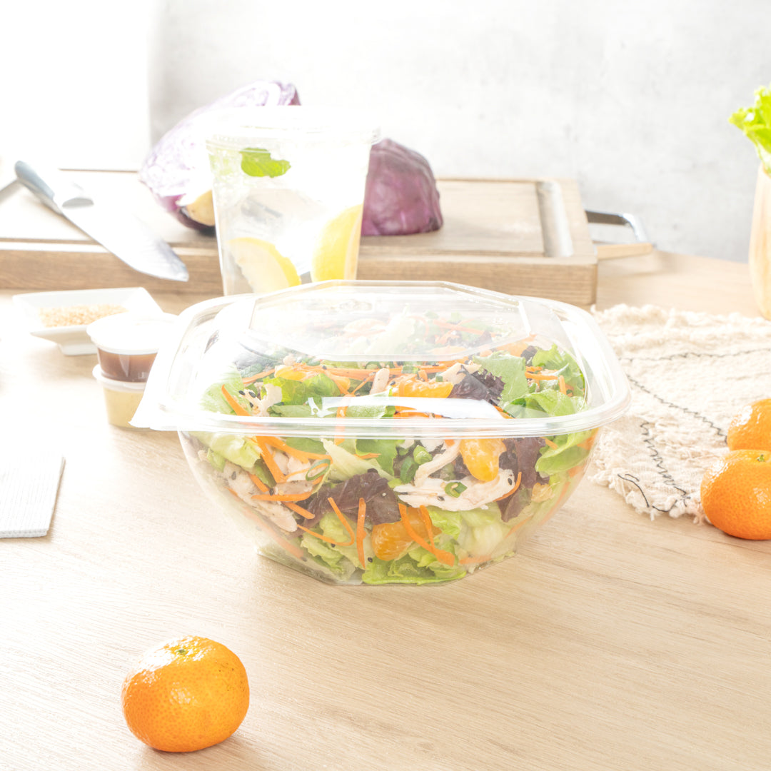 Thermo Tek 51 oz Square Clear Plastic Take Out Salad Bowl - with Lid, Anti-Fog - 7 1/2" x 7 1/2" x 4 1/4" - 100 count box