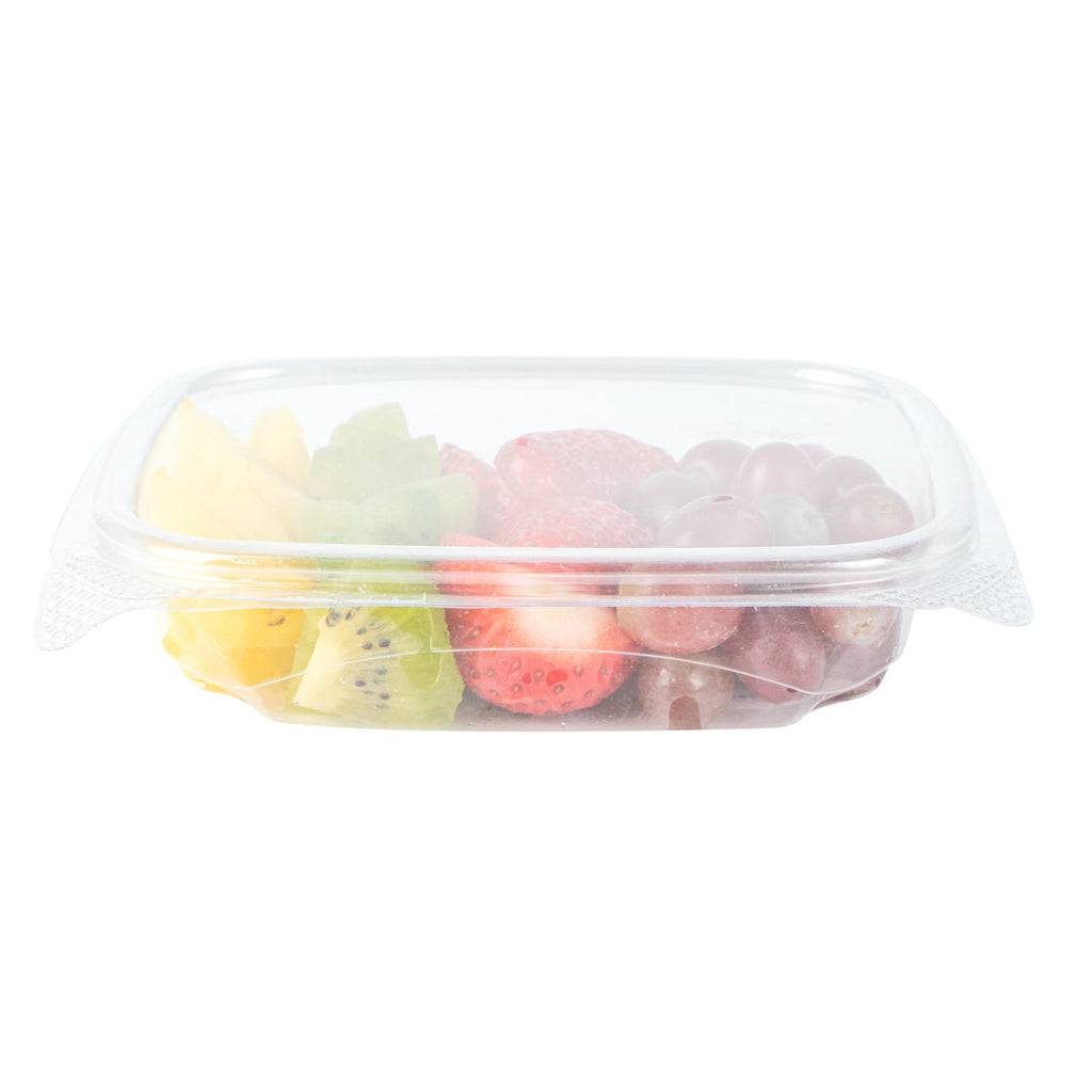 Thermo Tek 8 oz Rectangle Clear Plastic Deli / Snack Container - with Hinged Lid, Anti-Fog - 10" x 5 3/4" x 1 1/4" - 100 count box
