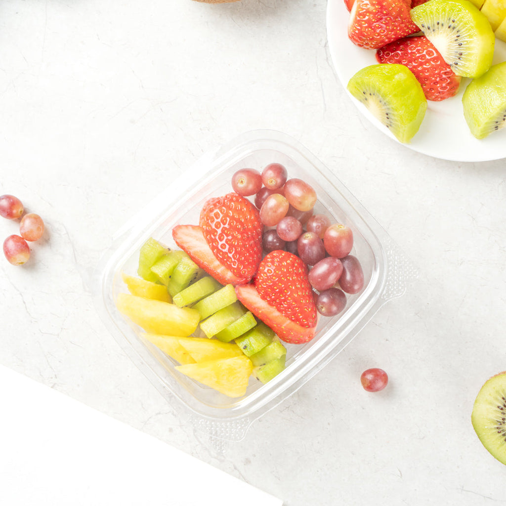 Thermo Tek 8 oz Rectangle Clear Plastic Deli / Snack Container - with Hinged Lid, Anti-Fog - 10" x 5 3/4" x 1 1/4" - 100 count box