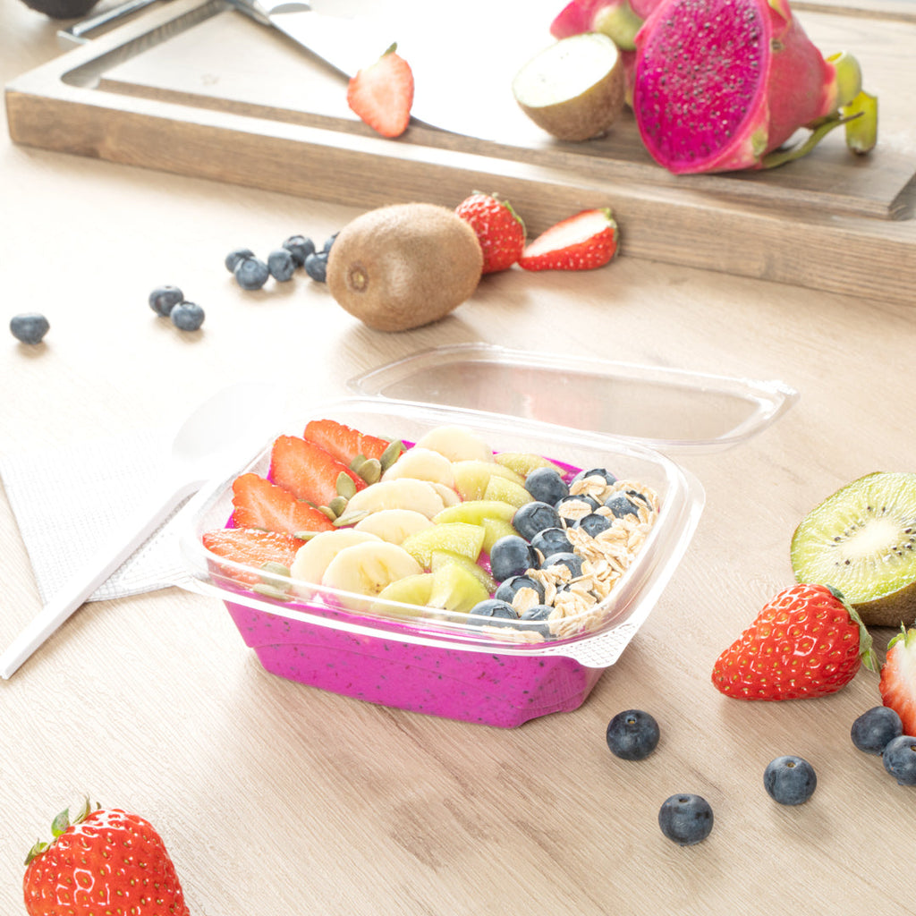 Thermo Tek 12 oz Rectangle Clear Plastic Deli / Snack Container - with Hinged Lid, Anti-Fog - 10" x 6" x 1 3/4" - 100 count box