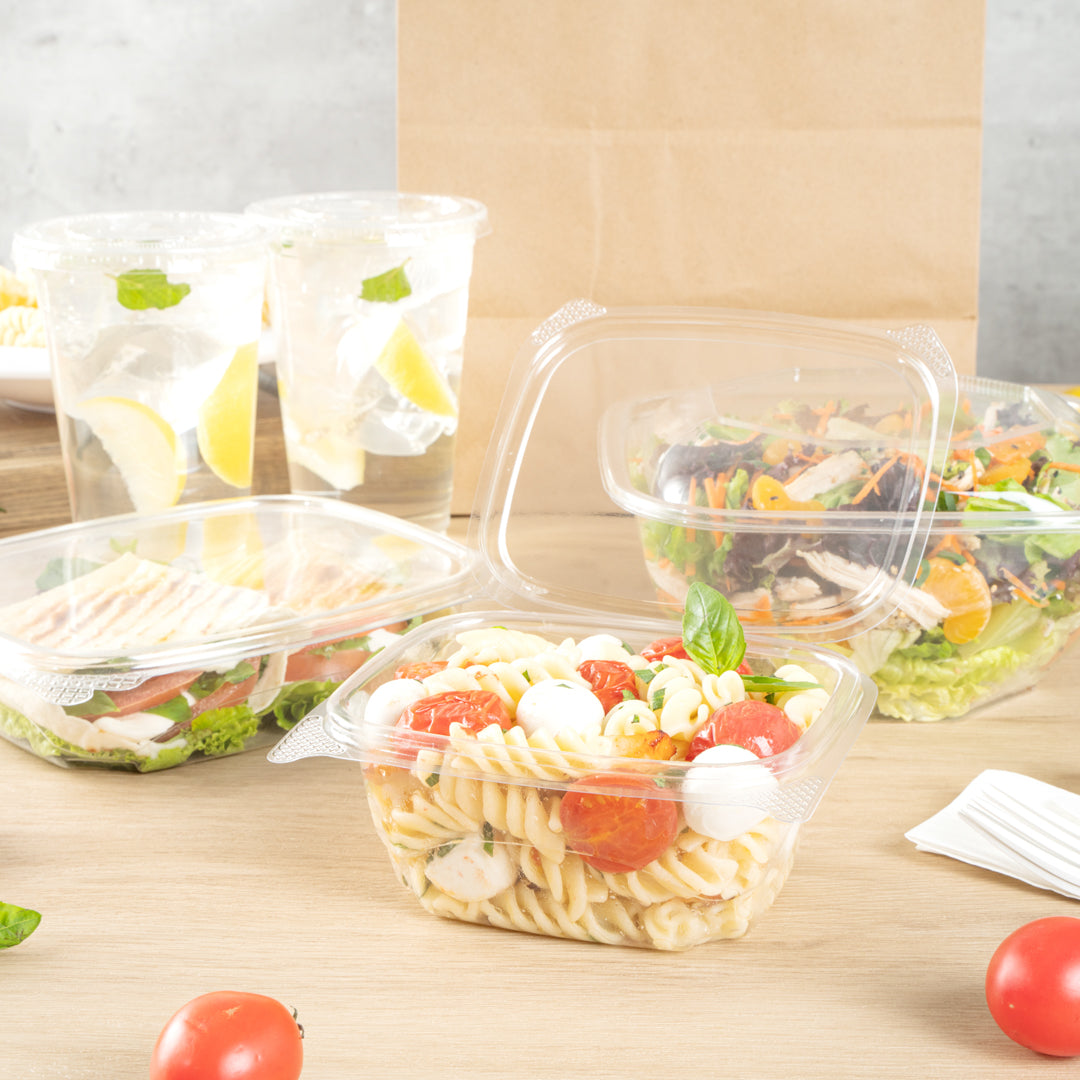 Thermo Tek 16 oz Rectangle Clear Plastic Deli / Snack Container - with Hinged Lid, Anti-Fog - 5 3/4" x 5" x 2 1/2" - 100 count box