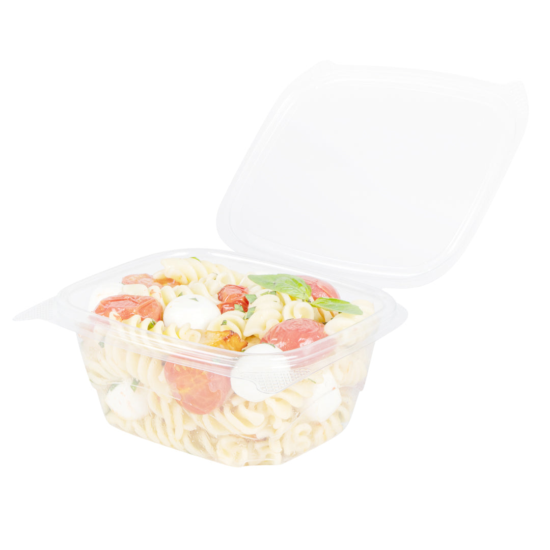 Thermo Tek 16 oz Rectangle Clear Plastic Deli / Snack Container - with Hinged Lid, Anti-Fog - 5 3/4" x 5" x 2 1/2" - 100 count box