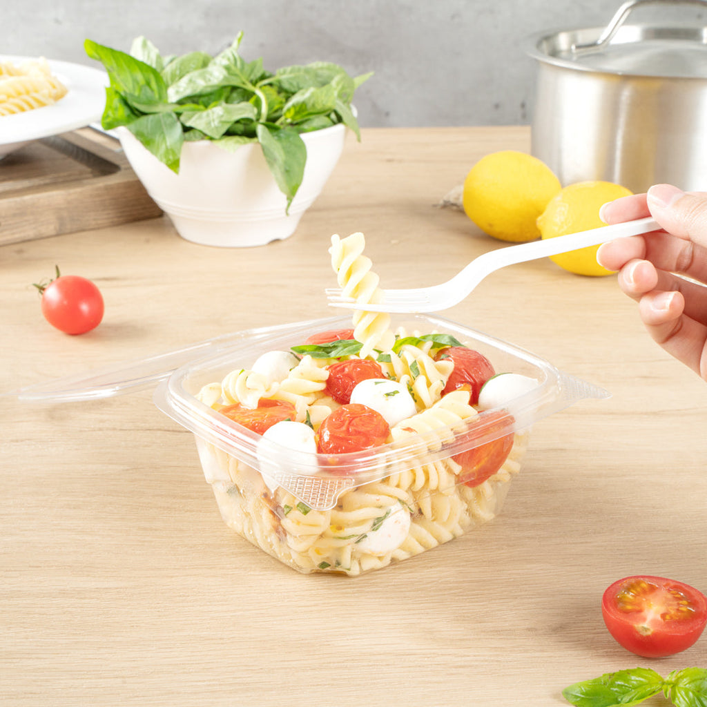 Thermo Tek 16 oz Rectangle Clear Plastic Deli / Snack Container - with Hinged Lid, Anti-Fog - 5 3/4" x 5" x 2 1/2" - 100 count box