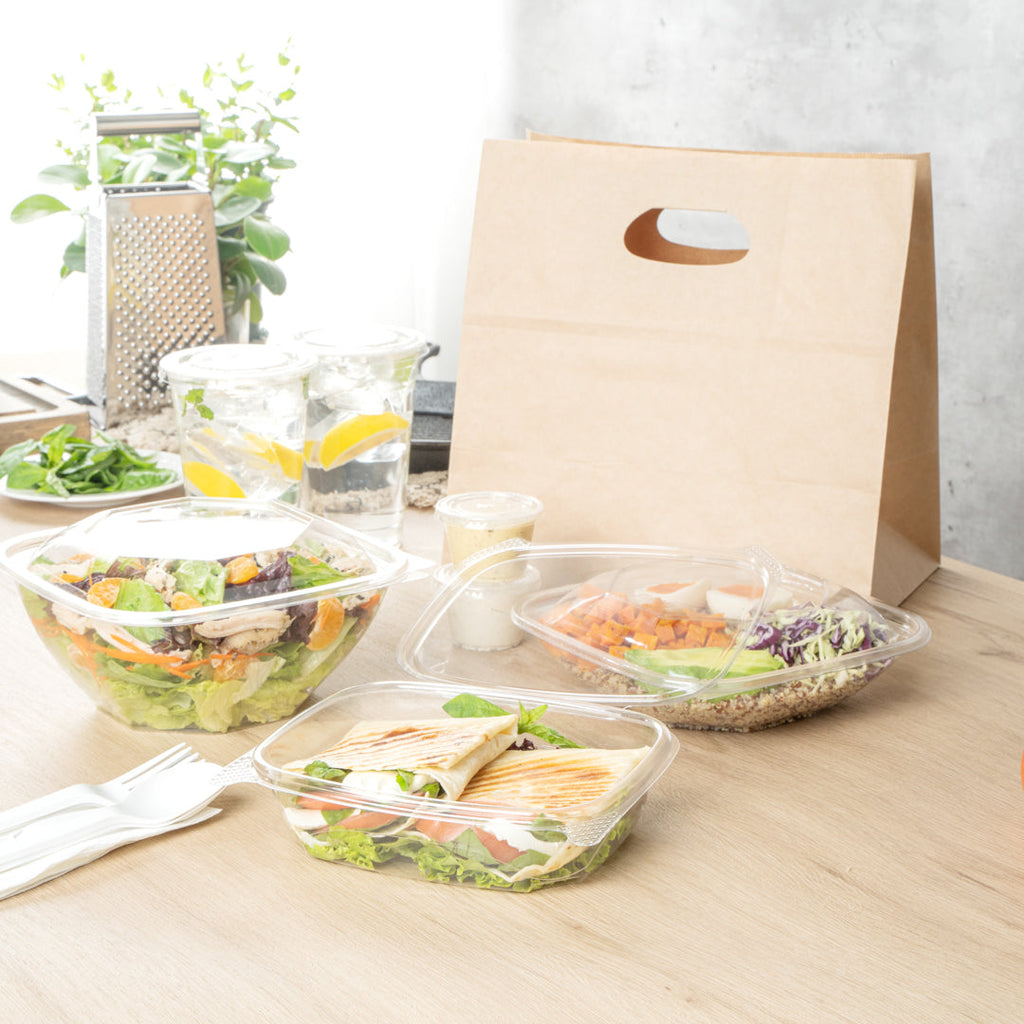 Thermo Tek 24 oz Rectangle Clear Plastic Deli / Snack Container - with Hinged Lid, Anti-Fog - 7 1/2" x 5 1/2" x 2" - 100 count box