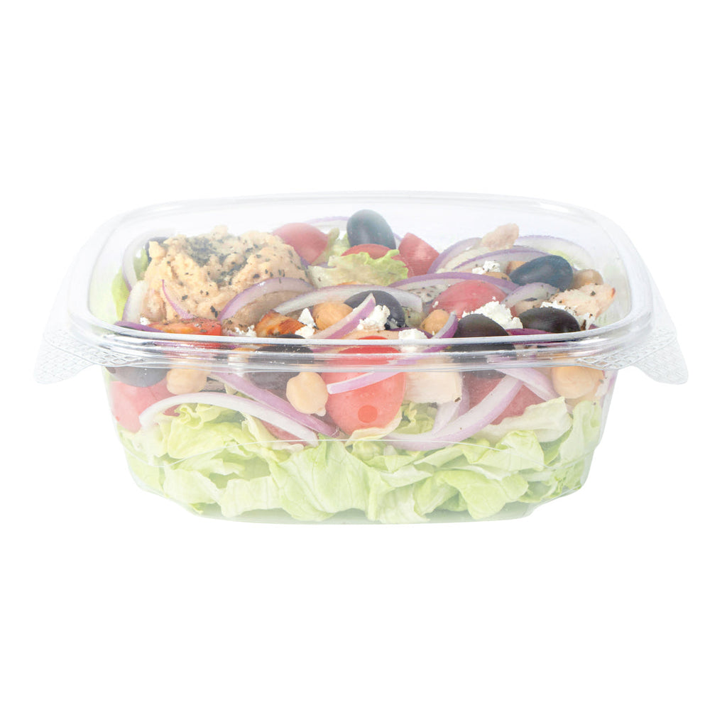 Thermo Tek 32 oz Rectangle Clear Plastic Deli / Snack Container - with Hinged Lid, Anti-Fog - 7 1/2" x 6 1/4" x 2 3/4" - 100 count box