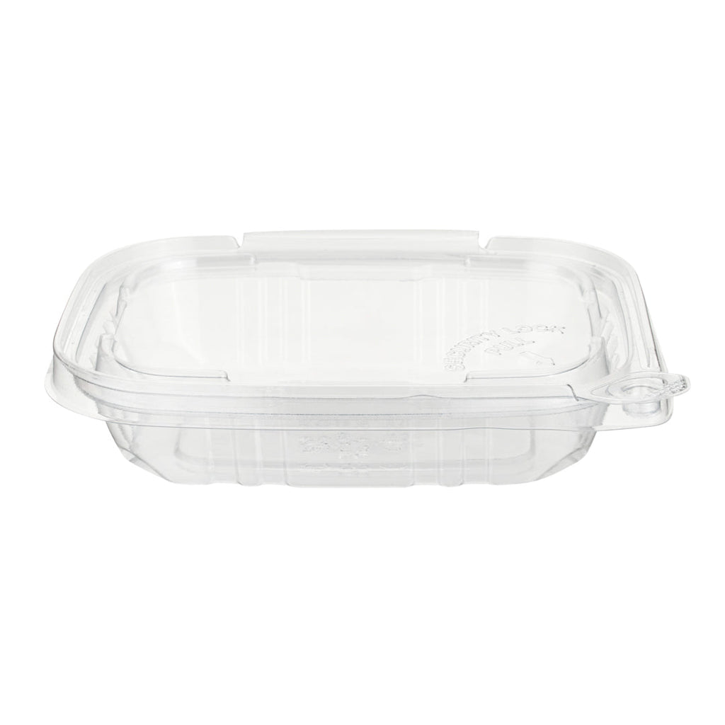 Tamper Tek 8 oz Rectangle Clear Plastic Container - with Hinged Lid, Tamper-Evident - 4 3/4" x 6" x 1 1/4" - 100 count box