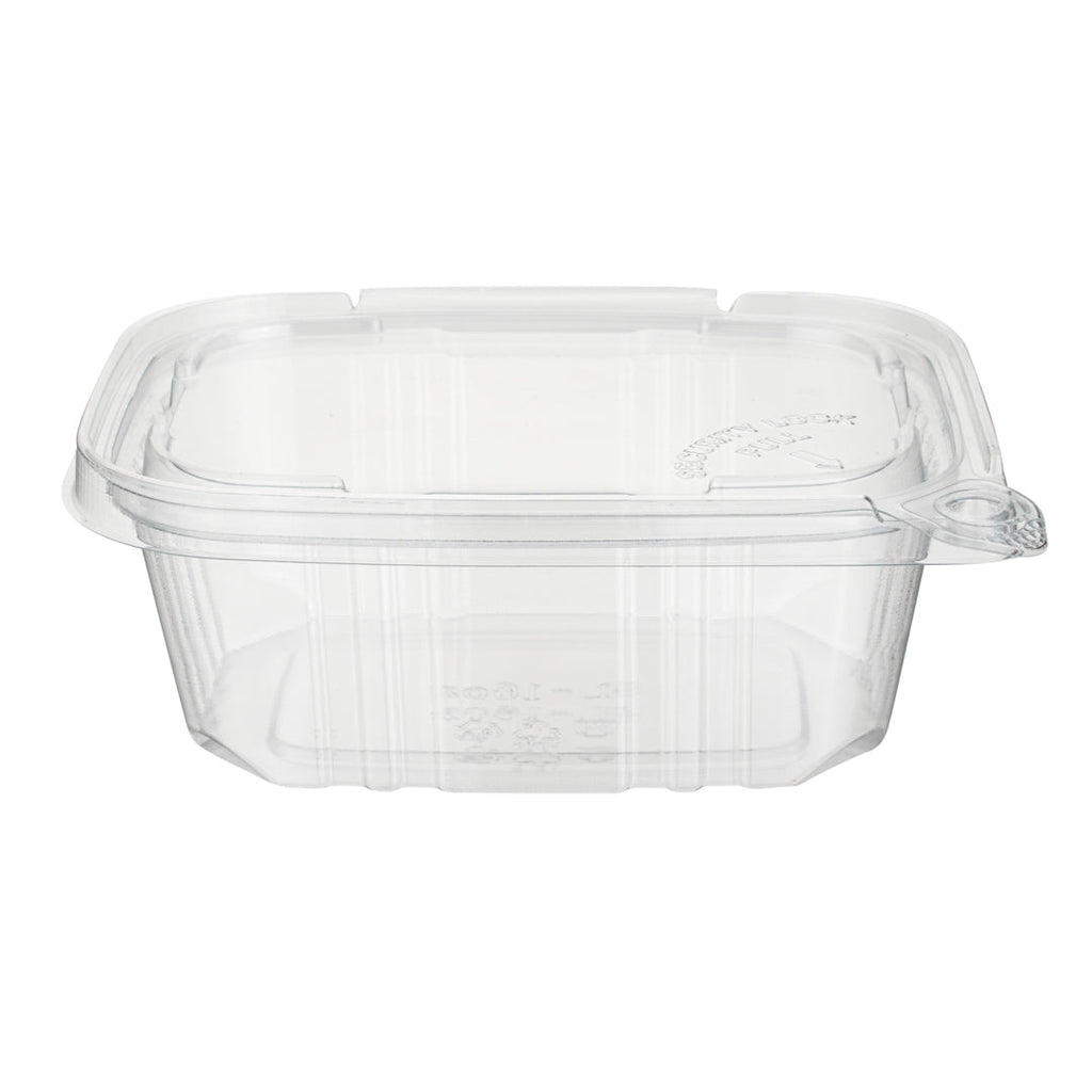 Tamper Tek 16 oz Rectangle Clear Plastic Container - with Hinged Lid, Tamper-Evident - 4 3/4" x 6" x 2" - 100 count box