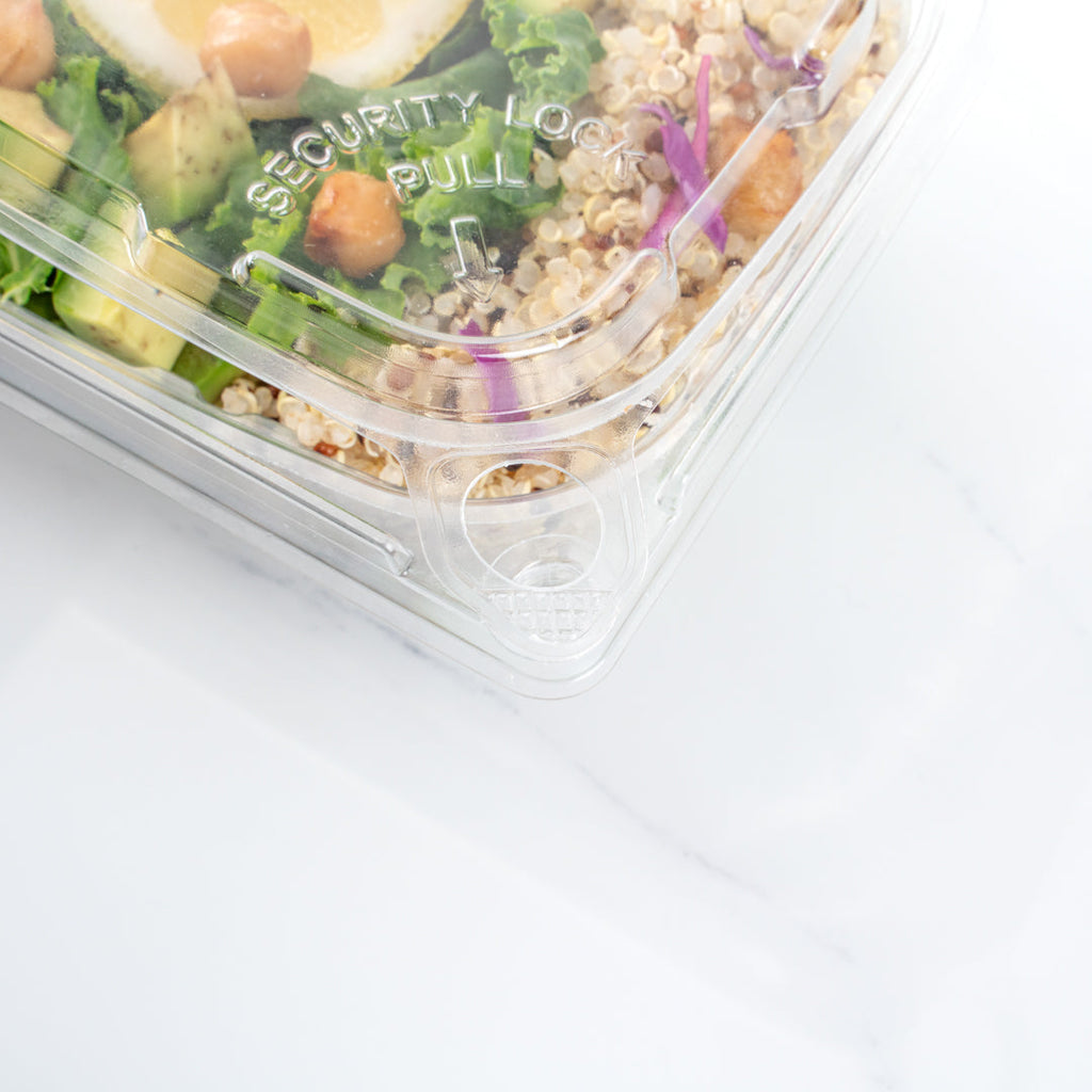 Tamper Tek 16 oz Rectangle Clear Plastic Container - with Hinged Lid, Tamper-Evident - 4 3/4" x 6" x 2" - 100 count box