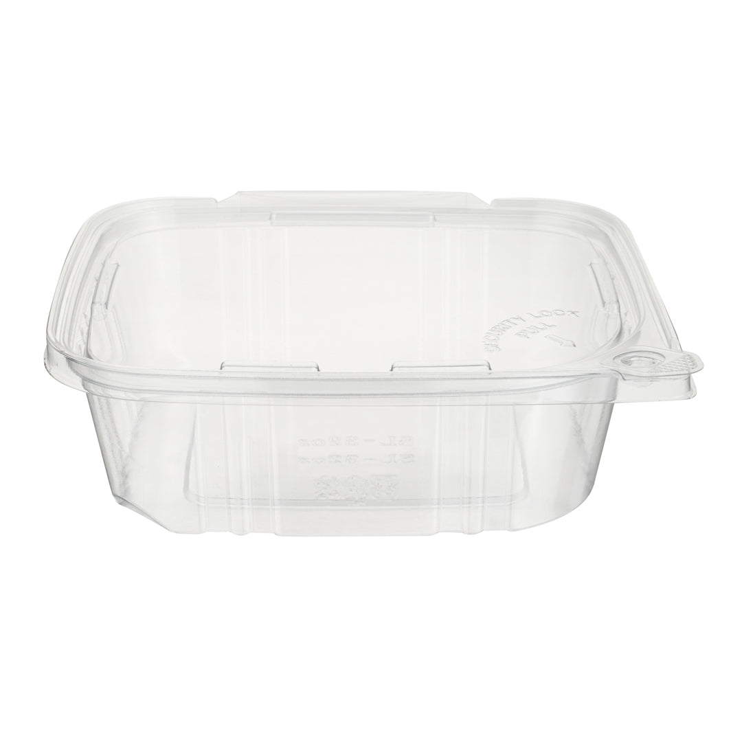 Tamper Tek 32 oz Rectangle Clear Plastic Container - with Hinged Lid, Tamper-Evident - 6 1/2" x 4 1/2" x 2 1/2" - 100 count box