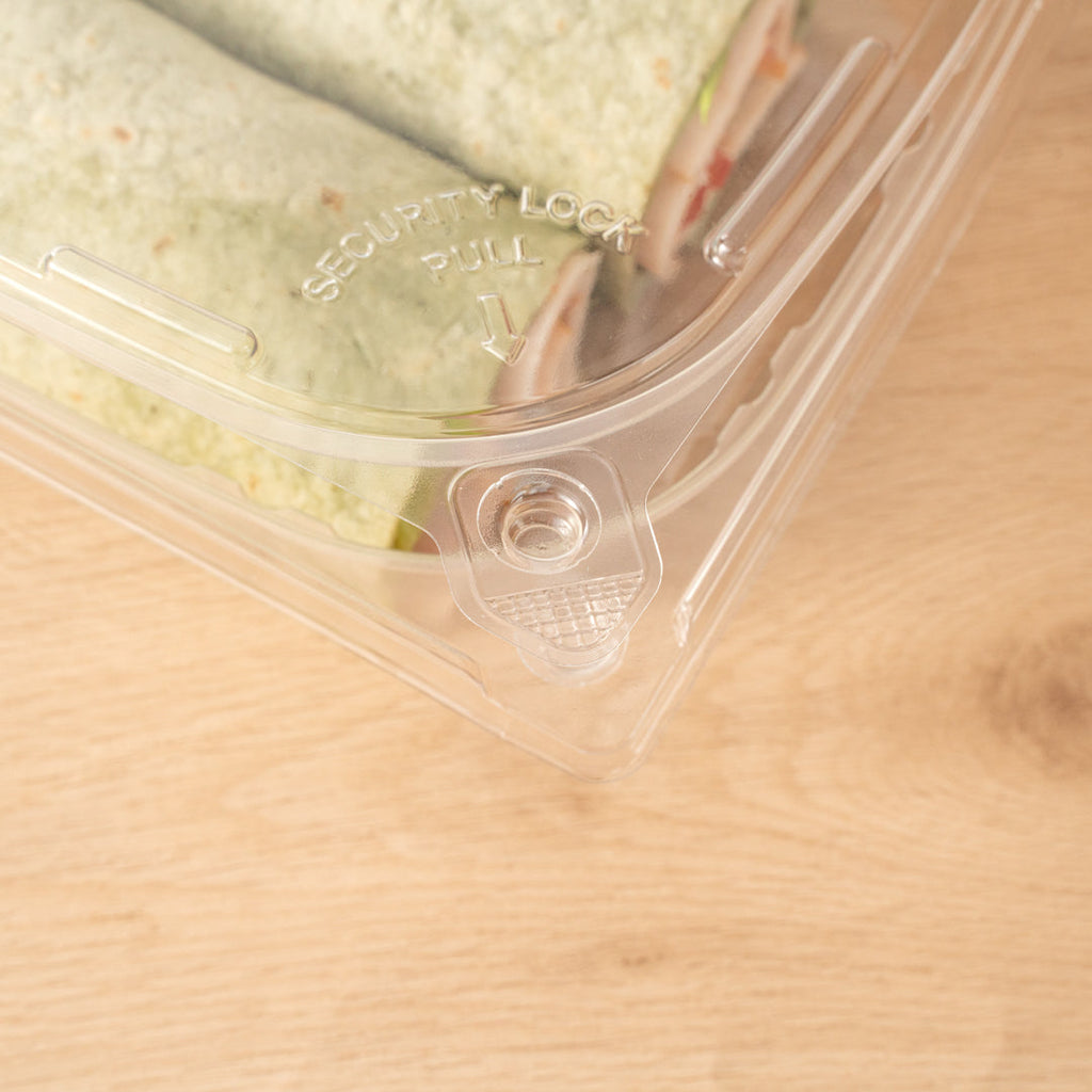 Tamper Tek 32 oz Rectangle Clear Plastic Container - with Hinged Lid, Tamper-Evident - 6 1/2" x 4 1/2" x 2 1/2" - 100 count box
