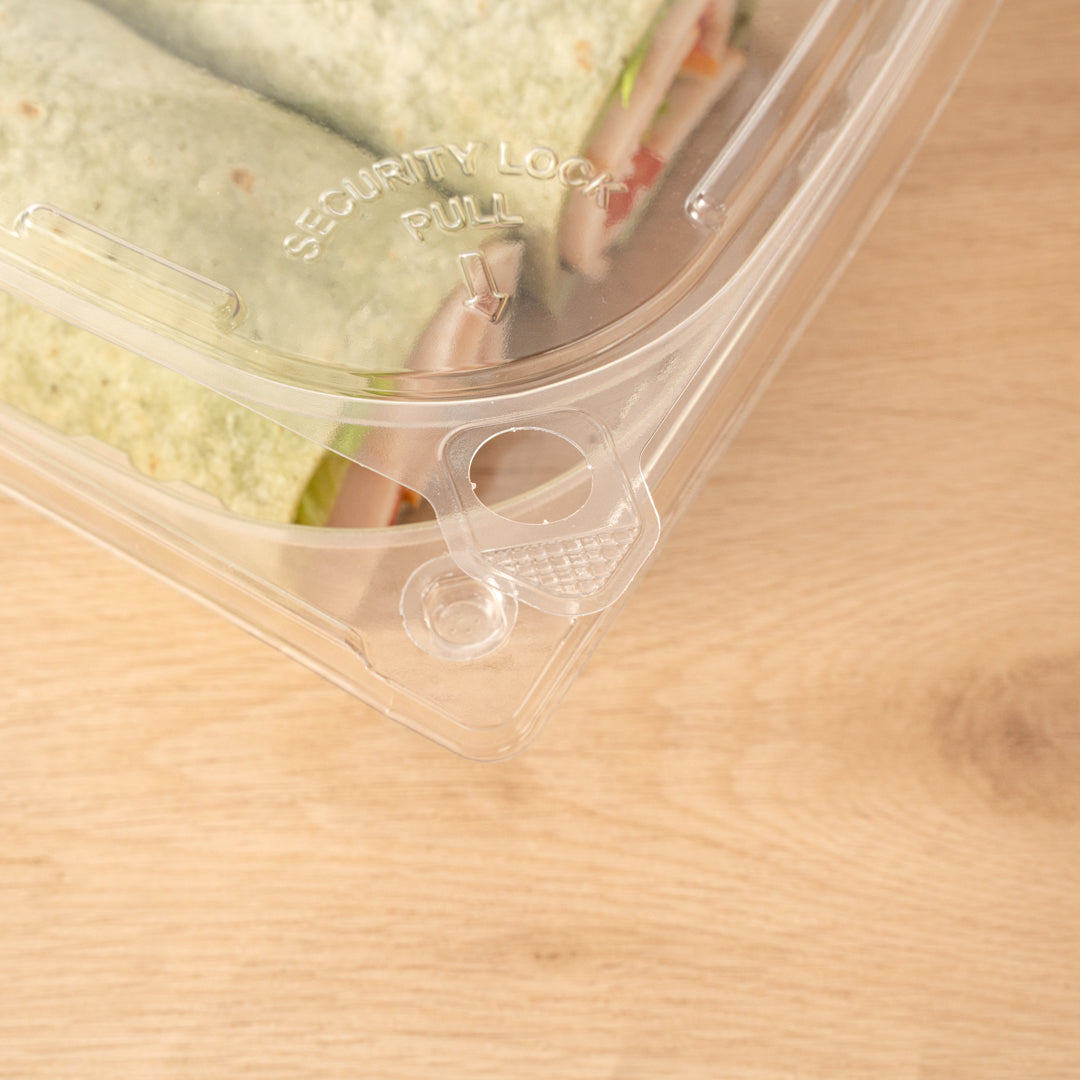 Tamper Tek 32 oz Rectangle Clear Plastic Container - with Hinged Lid, Tamper-Evident - 6 1/2" x 4 1/2" x 2 1/2" - 100 count box