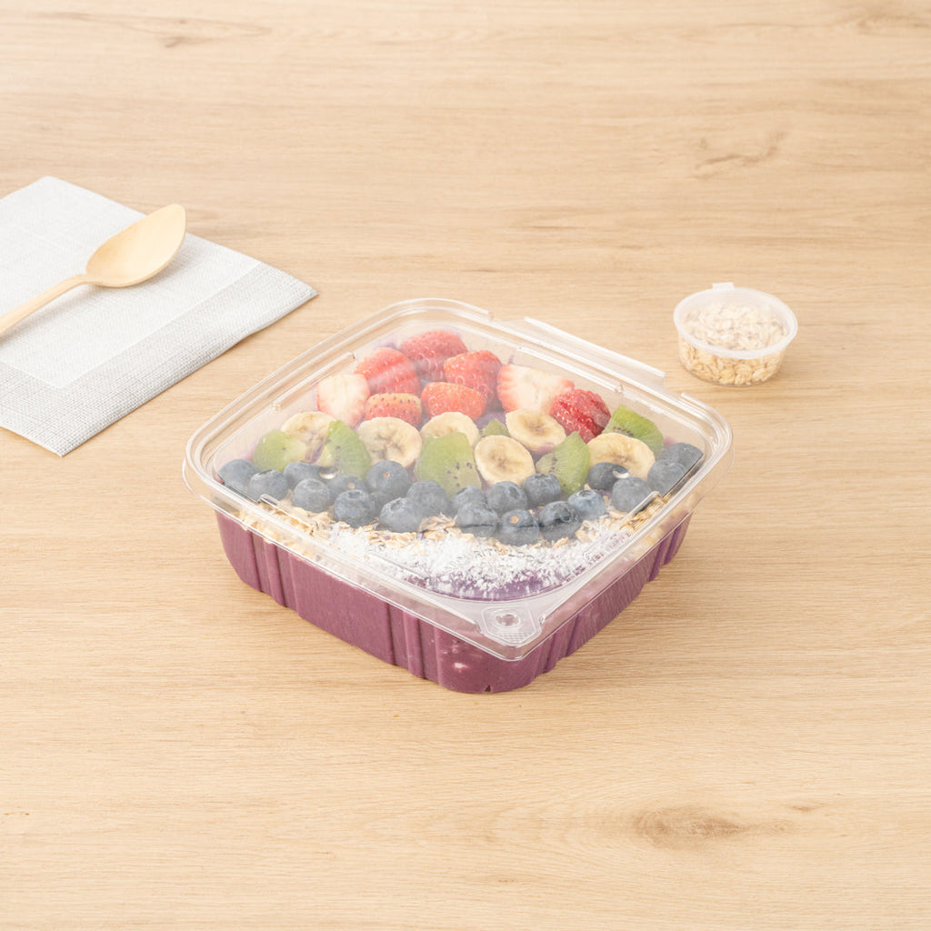 Tamper Tek 48 oz Rectangle Clear Plastic Container - with Hinged Lid, Tamper-Evident - 8 1/4" x 7 1/2" x 2 3/4" - 100 count box