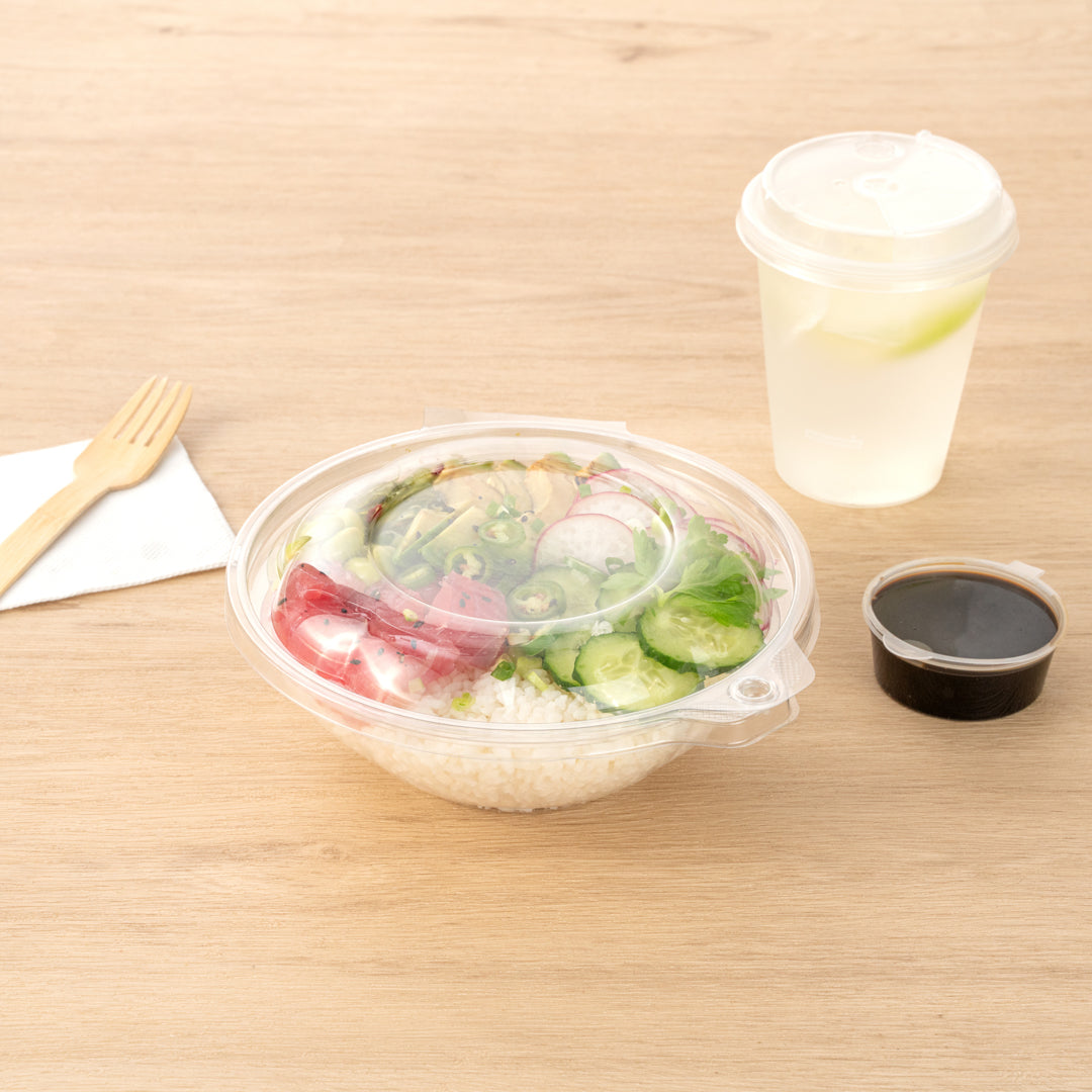 Tamper Tek 24 oz Round Clear Plastic Bowl - with Hinged Lid, Tamper-Evident - 7" x 7" x 2 3/4" - 100 count box