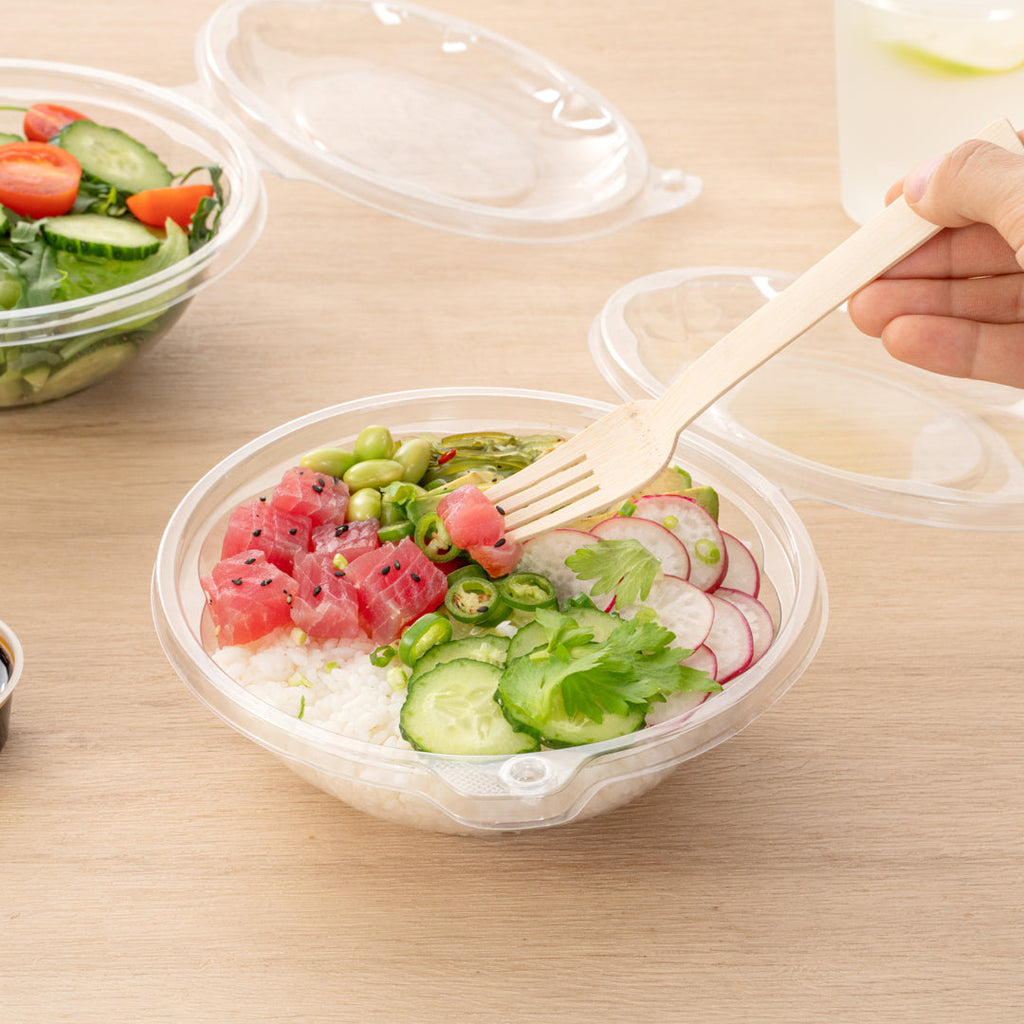 Tamper Tek 24 oz Round Clear Plastic Bowl - with Hinged Lid, Tamper-Evident - 7" x 7" x 2 3/4" - 100 count box