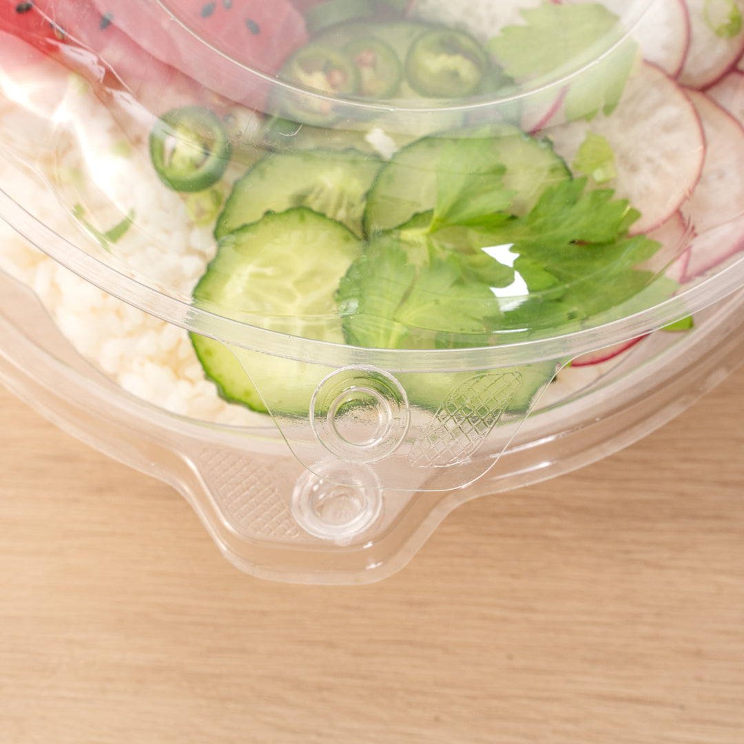 Tamper Tek 24 oz Round Clear Plastic Bowl - with Hinged Lid, Tamper-Evident - 7" x 7" x 2 3/4" - 100 count box