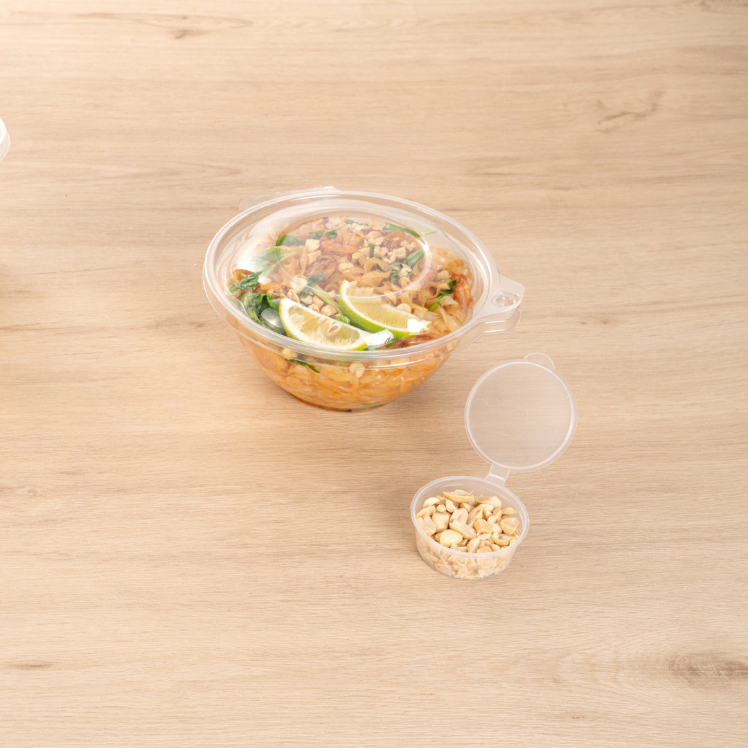 Tamper Tek 32 oz Round Clear Plastic Bowl - with Hinged Lid, Tamper-Evident - 7" x 7" x 3 1/2" - 100 count box