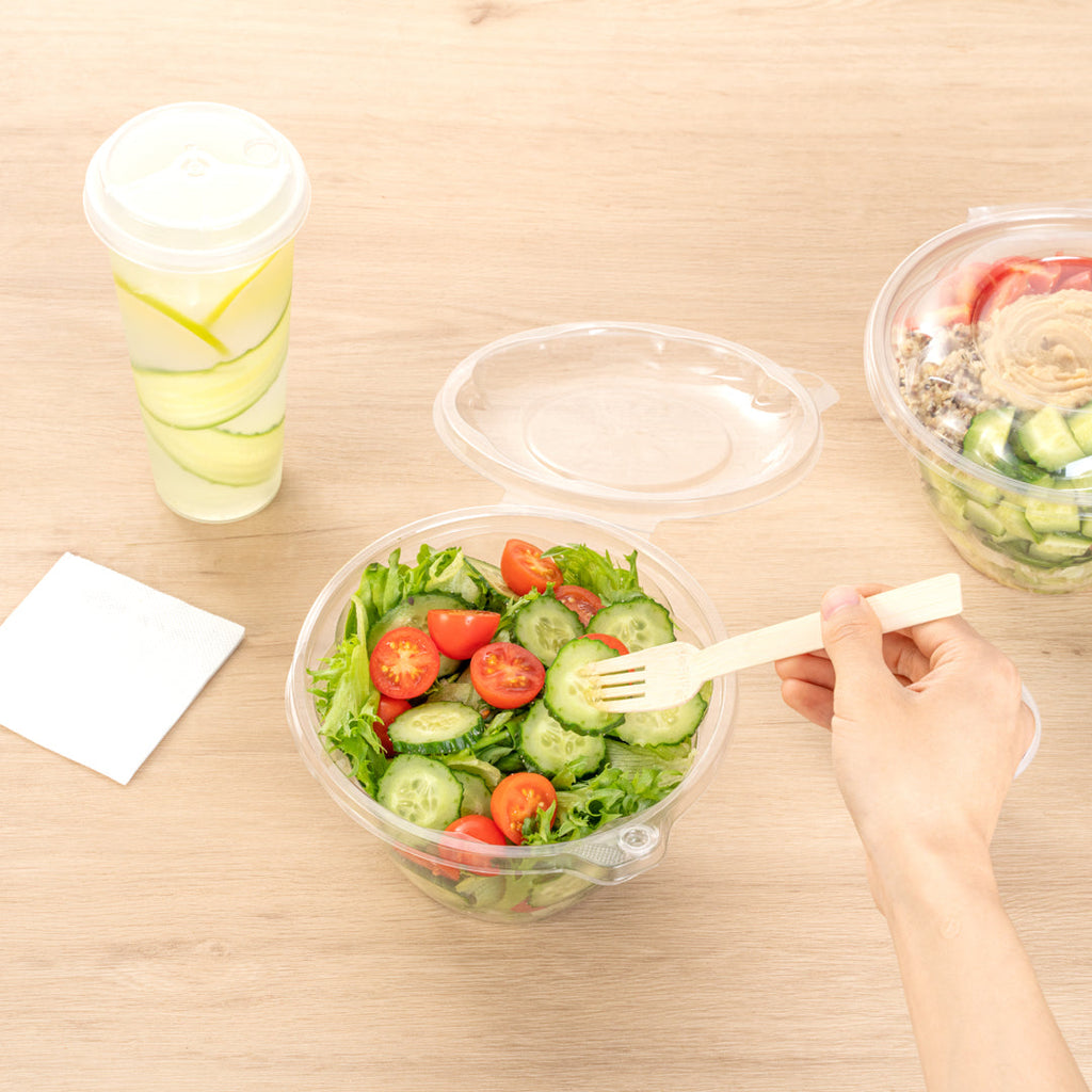 Tamper Tek 48 oz Round Clear Plastic Bowl - with Hinged Lid, Tamper-Evident - 7" x 7" x 4 3/4" - 100 count box