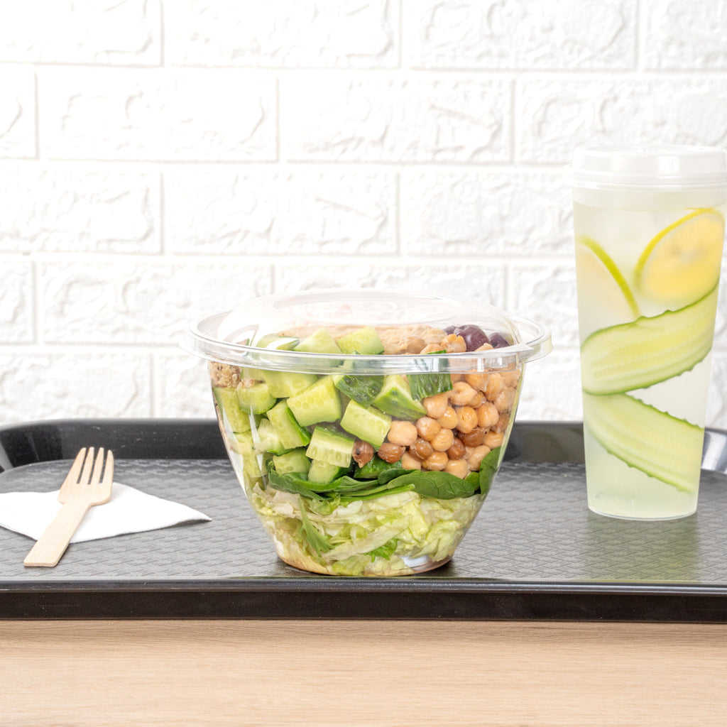 Tamper Tek 48 oz Round Clear Plastic Bowl - with Hinged Lid, Tamper-Evident - 7" x 7" x 4 3/4" - 100 count box