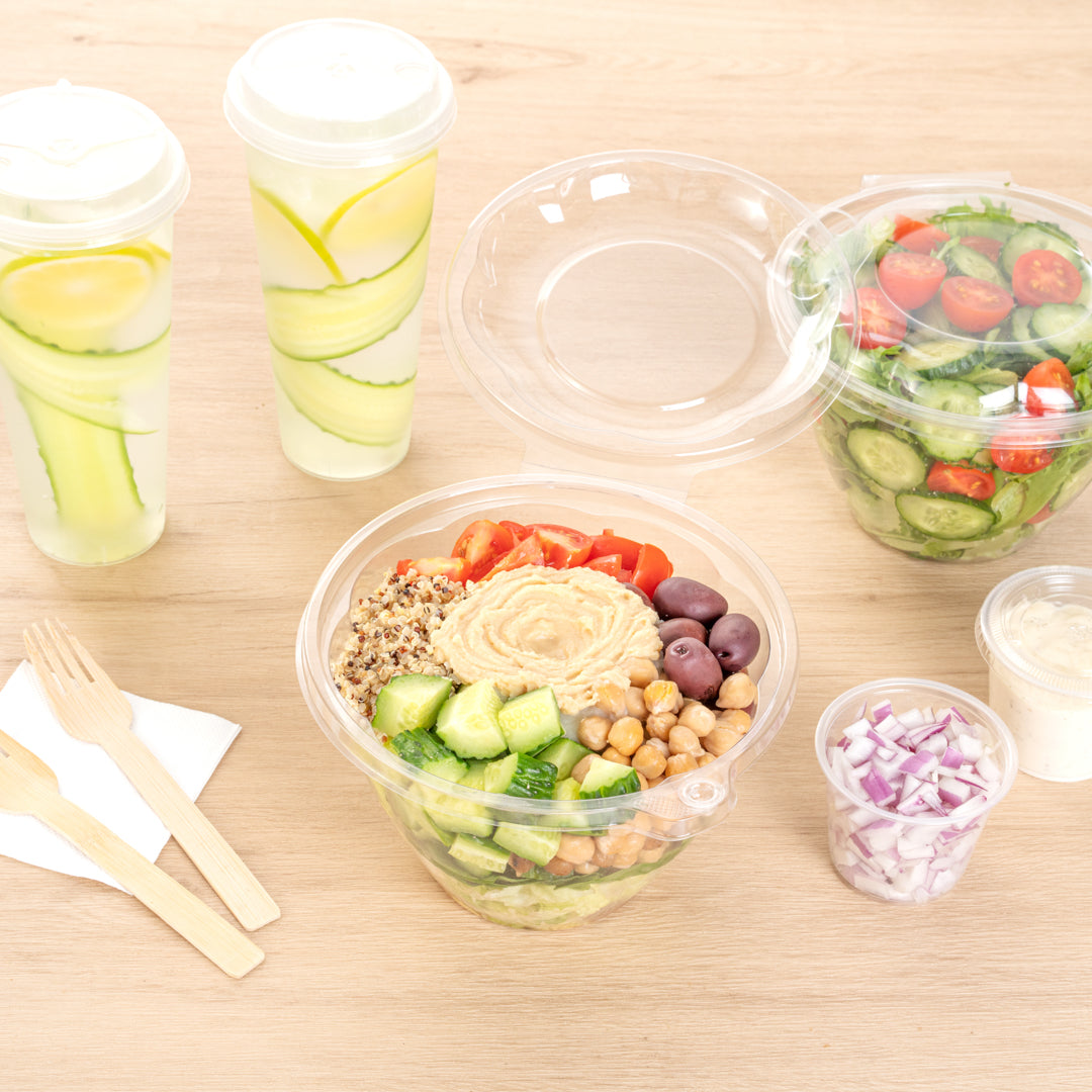 Tamper Tek 48 oz Round Clear Plastic Bowl - with Hinged Lid, Tamper-Evident - 7" x 7" x 4 3/4" - 100 count box