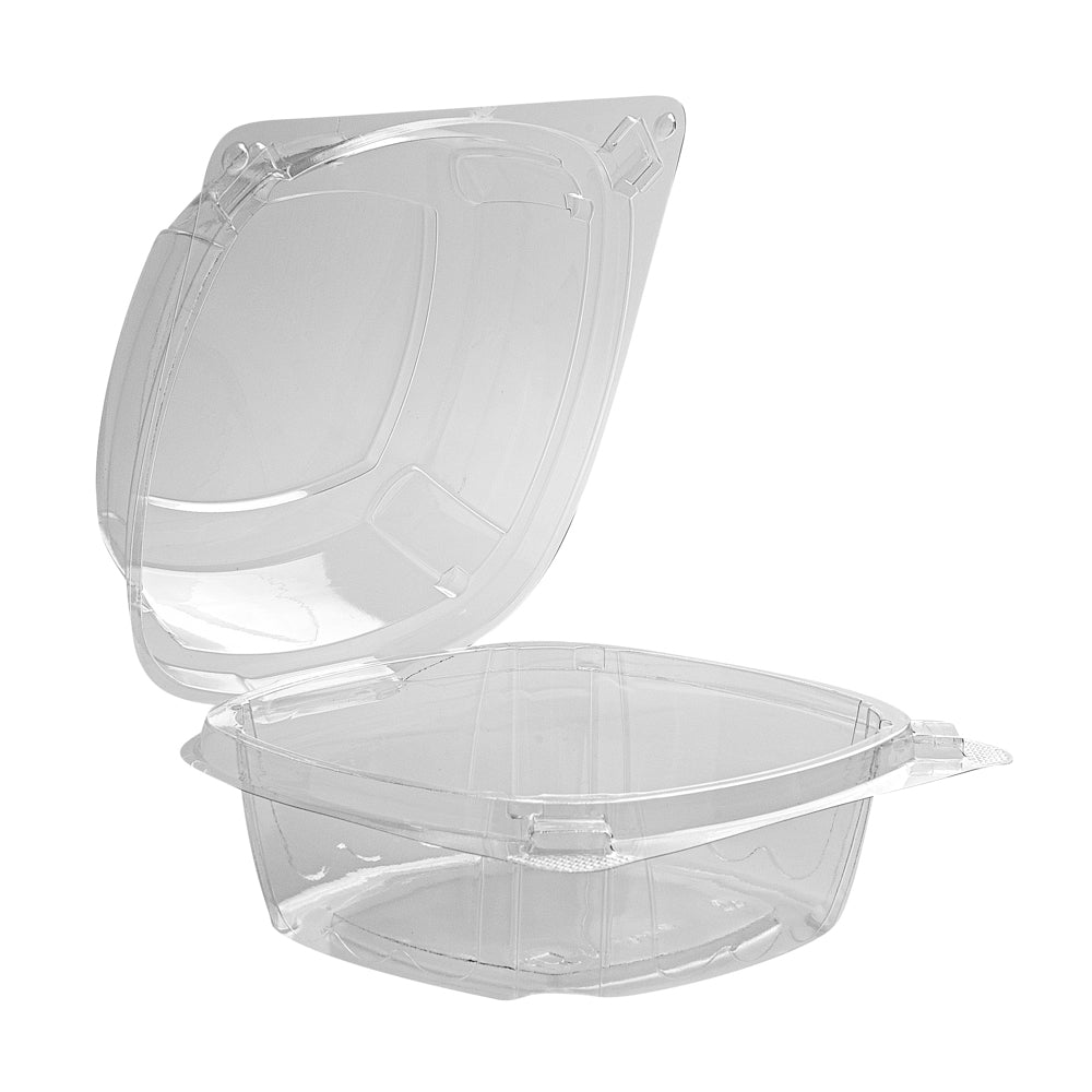 Thermo Tek 19 oz Rectangle Clear Plastic Clamshell Container - Anti-Fog - 6" x 5 1/2" x 2 3/4" - 100 count box