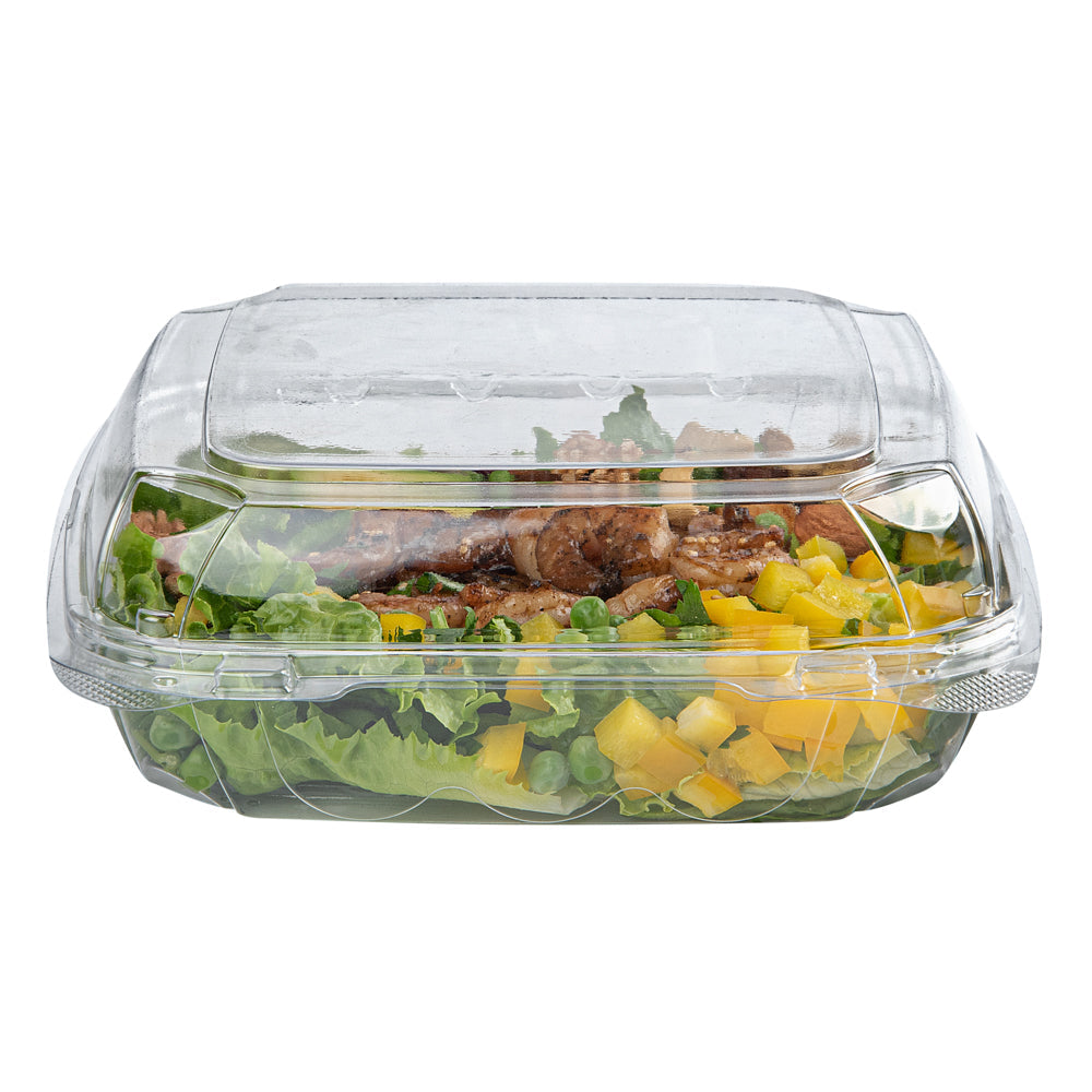 Thermo Tek 46 oz Rectangle Clear Plastic Clamshell Container - Anti-Fog - 9" x 8 1/4" x 2 1/2" - 100 count box