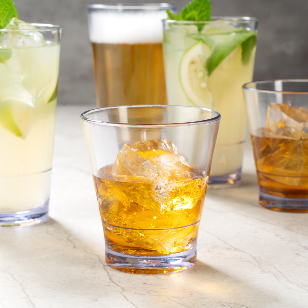 Bev Tek 9 oz SAN Plastic Old Fashioned Glass - Stackable - 3 1/2" x 3 1/2" x 3 3/4" - 12 count box
