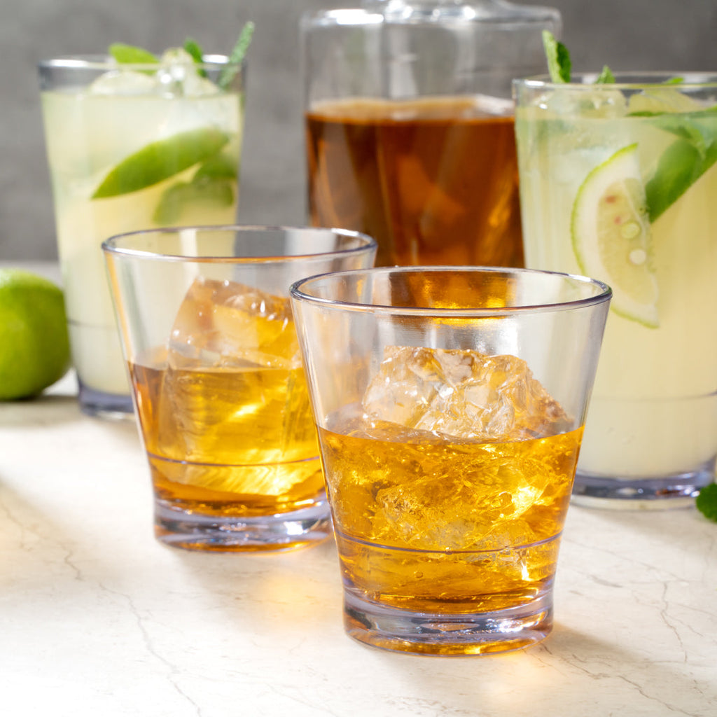 Bev Tek 9 oz SAN Plastic Old Fashioned Glass - Stackable - 3 1/2" x 3 1/2" x 3 3/4" - 12 count box