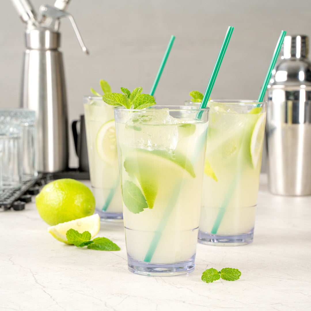 Bev Tek 14 oz SAN Plastic Highball Glass - Stackable - 3 1/4" x 3 1/4" x 5 1/2" - 12 count box