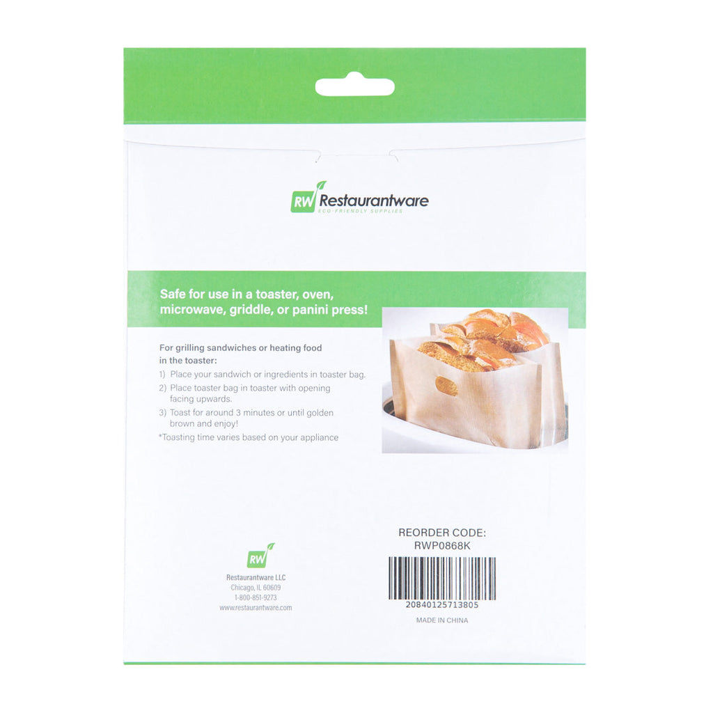 Bag Tek Kraft Plastic Medium Toaster Bag - Non-Stick, Heat-Resistant, Semi-Disposable - 7 1/2" x 6 3/4" - 10 count box