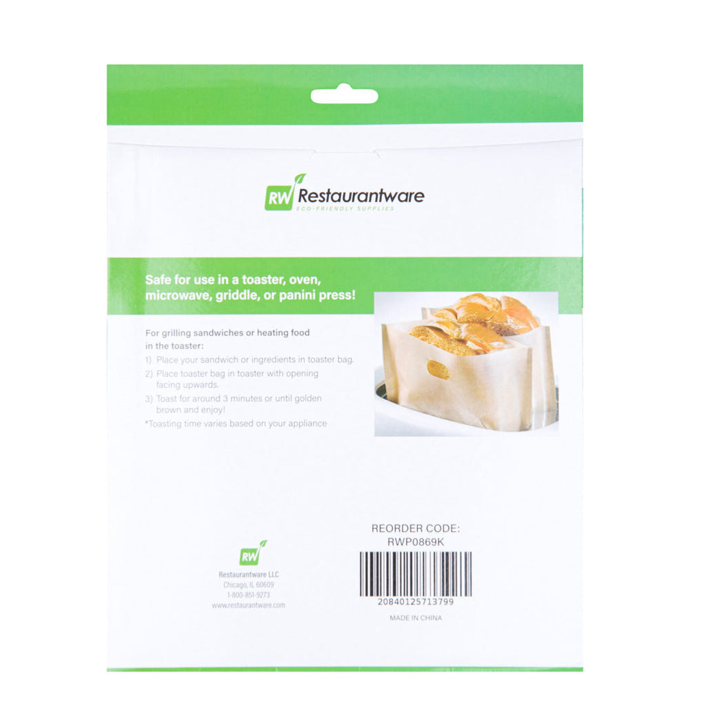 Bag Tek Kraft Plastic Large Toaster Bag - Non-Stick, Heat-Resistant, Semi-Disposable - 8 3/4" x 8" - 10 count box