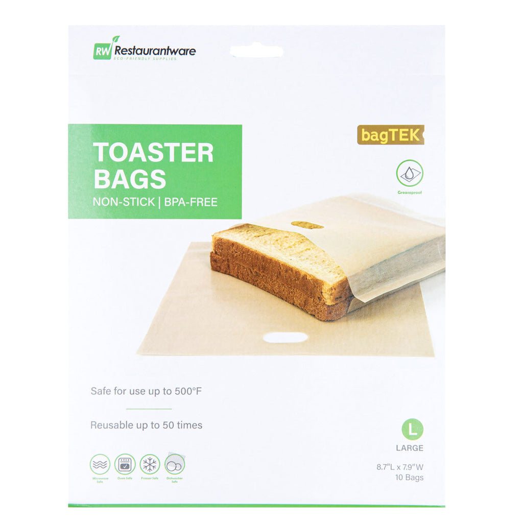 Bag Tek Kraft Plastic Large Toaster Bag - Non-Stick, Heat-Resistant, Semi-Disposable - 8 3/4" x 8" - 10 count box