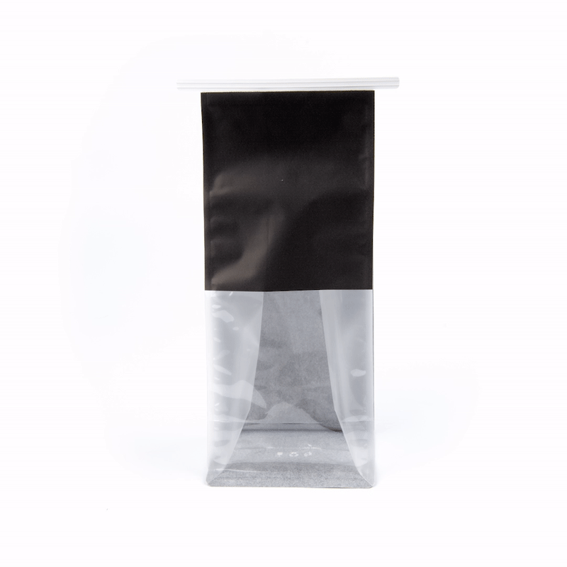Bag Tek Black Cotton Paper Tin Tie Bag - with Clear Window - 5" x 4" x 11 1/4" - 100 count box