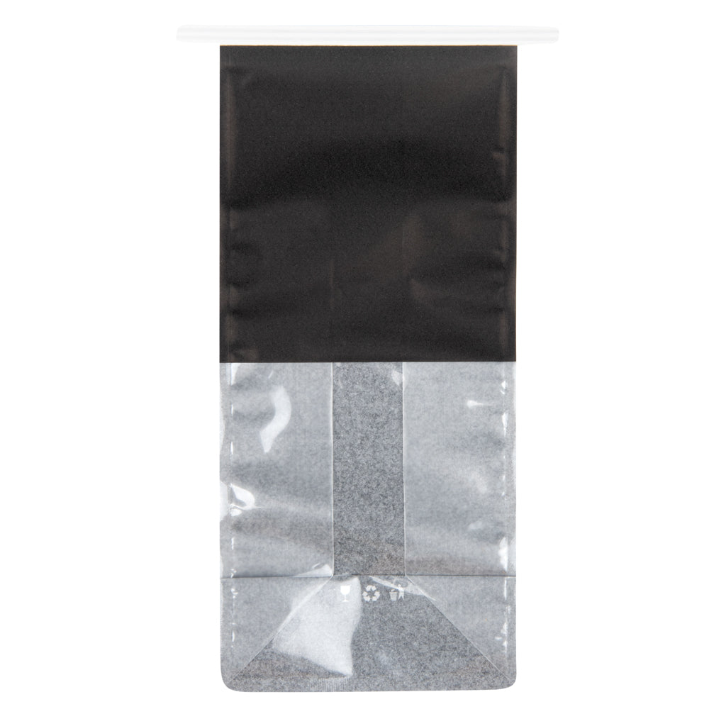 Bag Tek Black Cotton Paper Tin Tie Bag - with Clear Window - 5" x 4" x 11 1/4" - 100 count box
