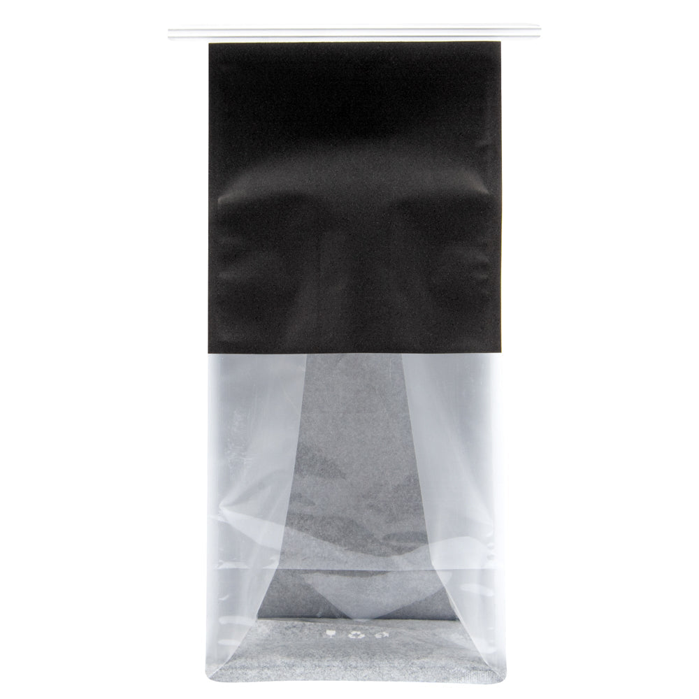 Bag Tek Black Cotton Paper Tin Tie Bag - with Clear Window - 5" x 4" x 11 1/4" - 100 count box