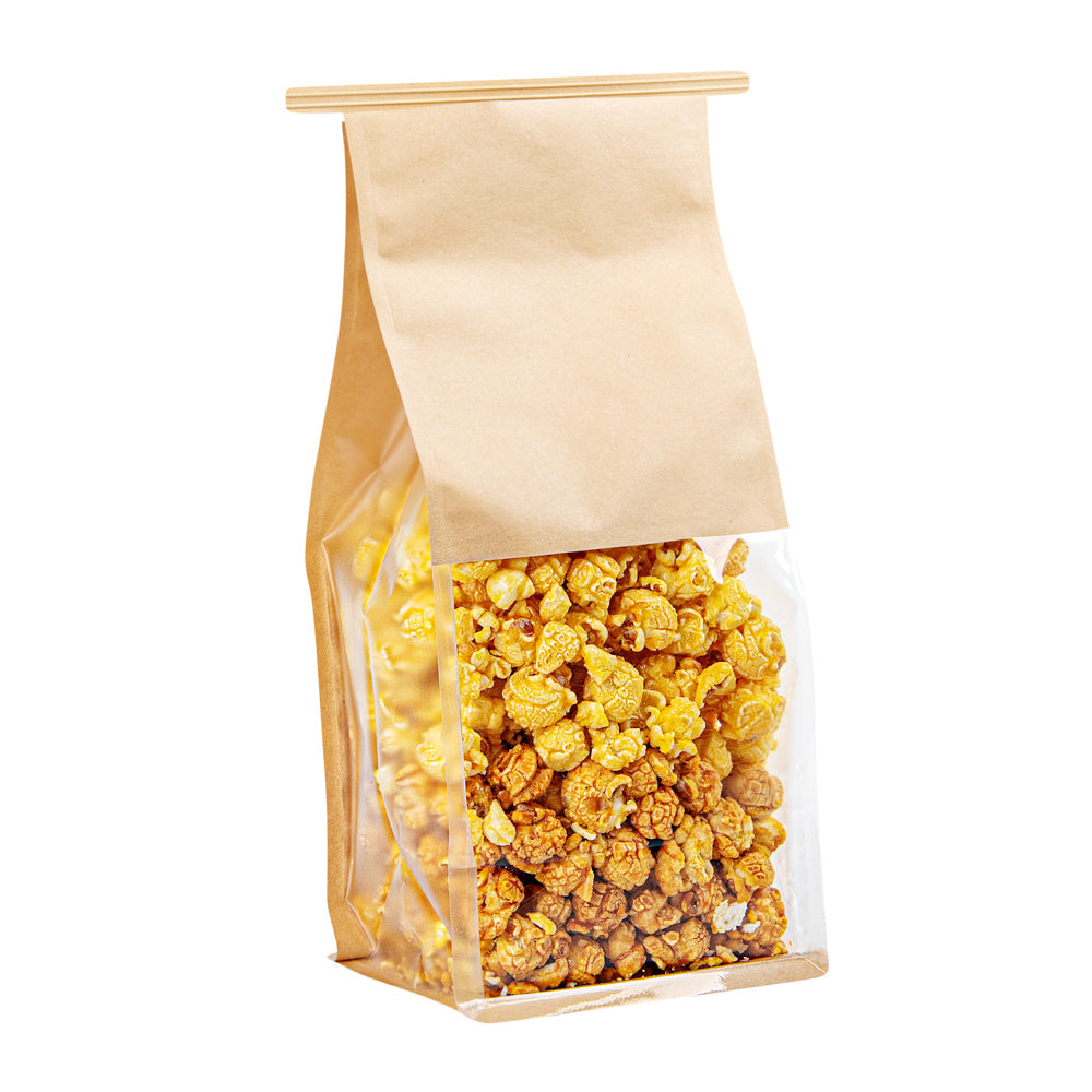 Bag Tek Kraft Cotton Paper Tin Tie Bag - with Clear Window - 5" x 4" x 11 1/4" - 100 count box
