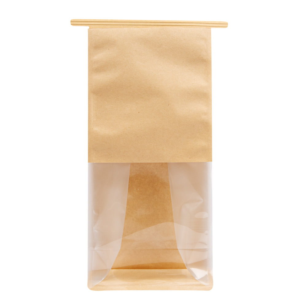 Bag Tek Kraft Cotton Paper Tin Tie Bag - with Clear Window - 5" x 4" x 11 1/4" - 100 count box