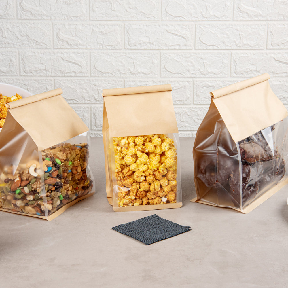 Bag Tek Kraft Cotton Paper Tin Tie Bag - with Clear Window - 5" x 4" x 11 1/4" - 100 count box